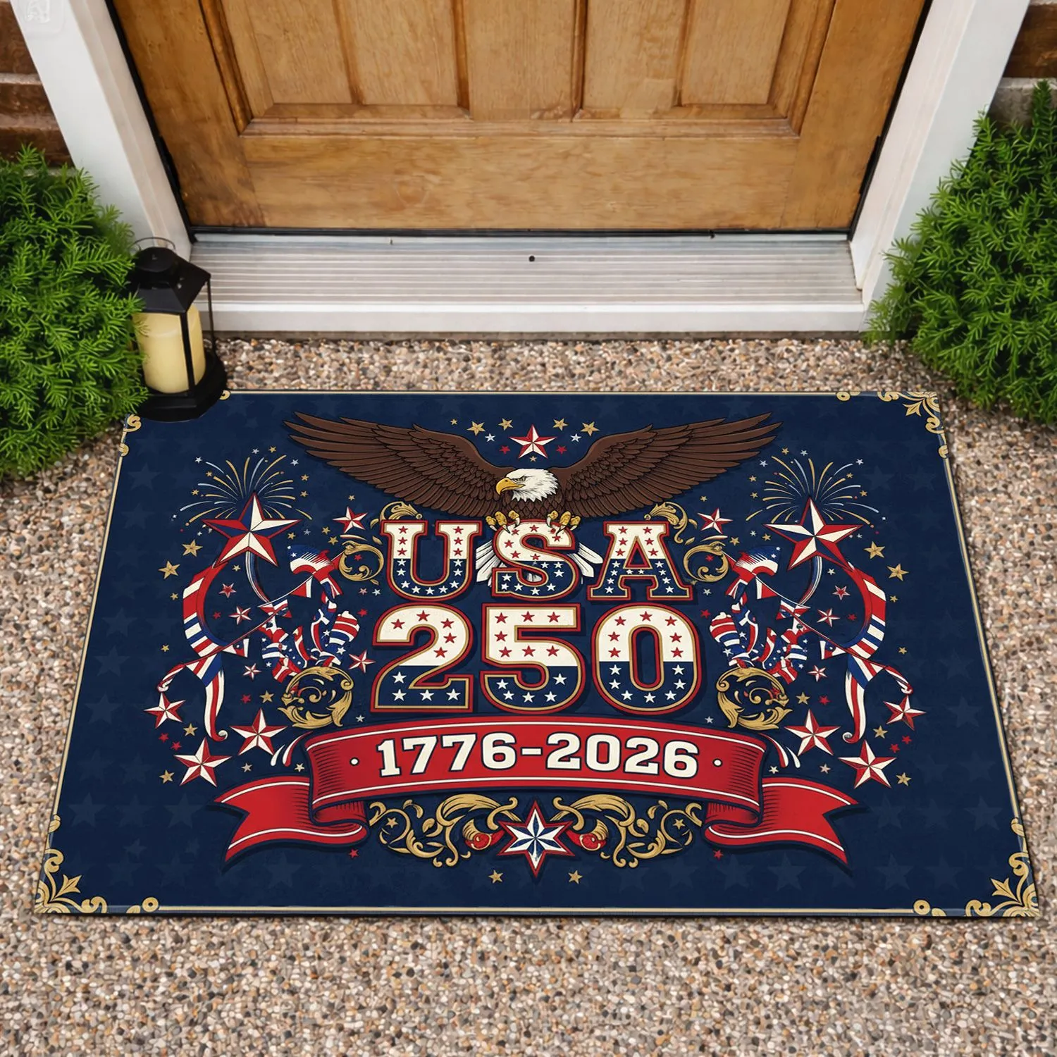 Bald Eagle USA 250th Anniversary 1776-2026 - Patriotic American Stars Stripes Art Doormat - 1