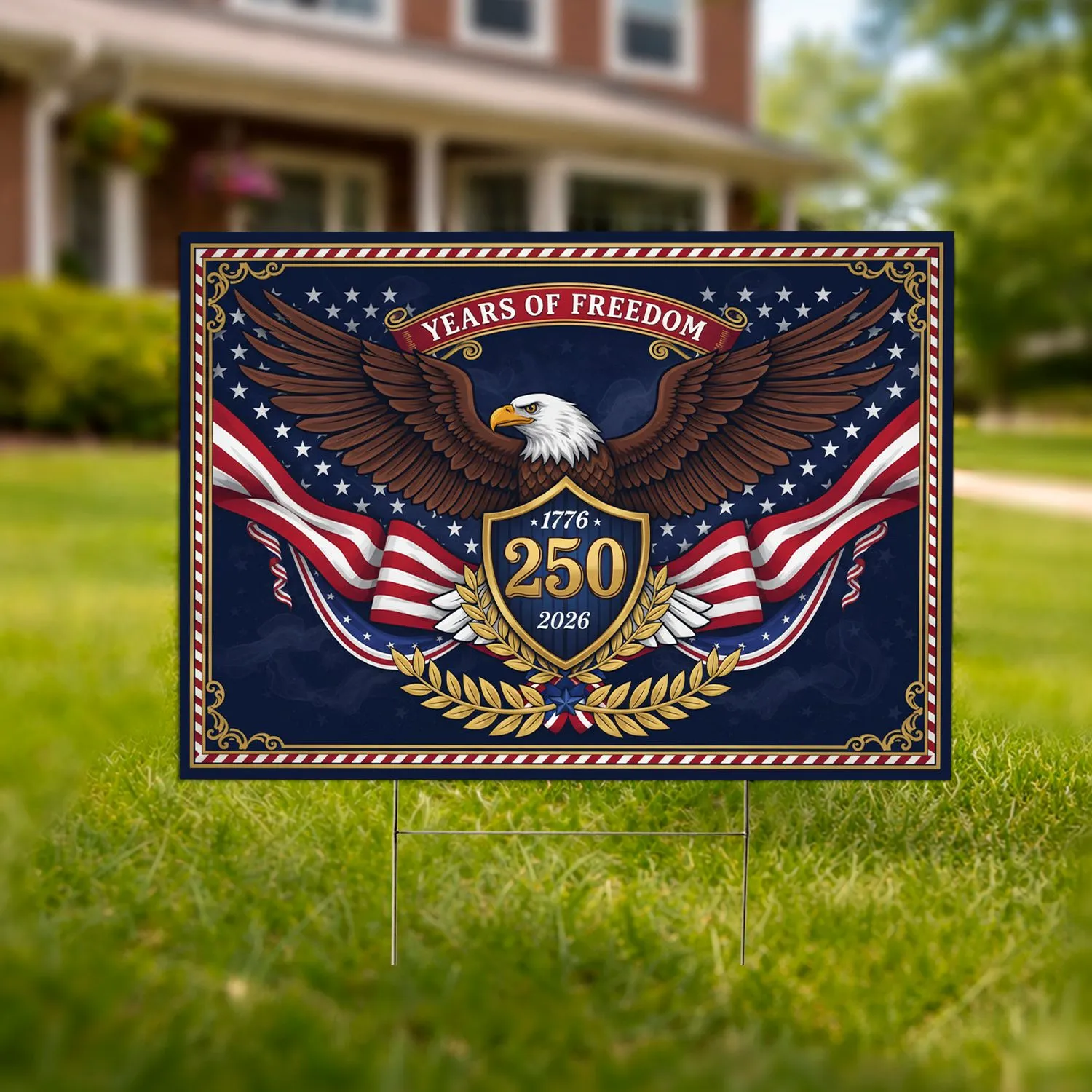 Bald Eagle American Flag 1776-2026 Shield - USA 250th Anniversary Years of Freedom Yard Sign - 1
