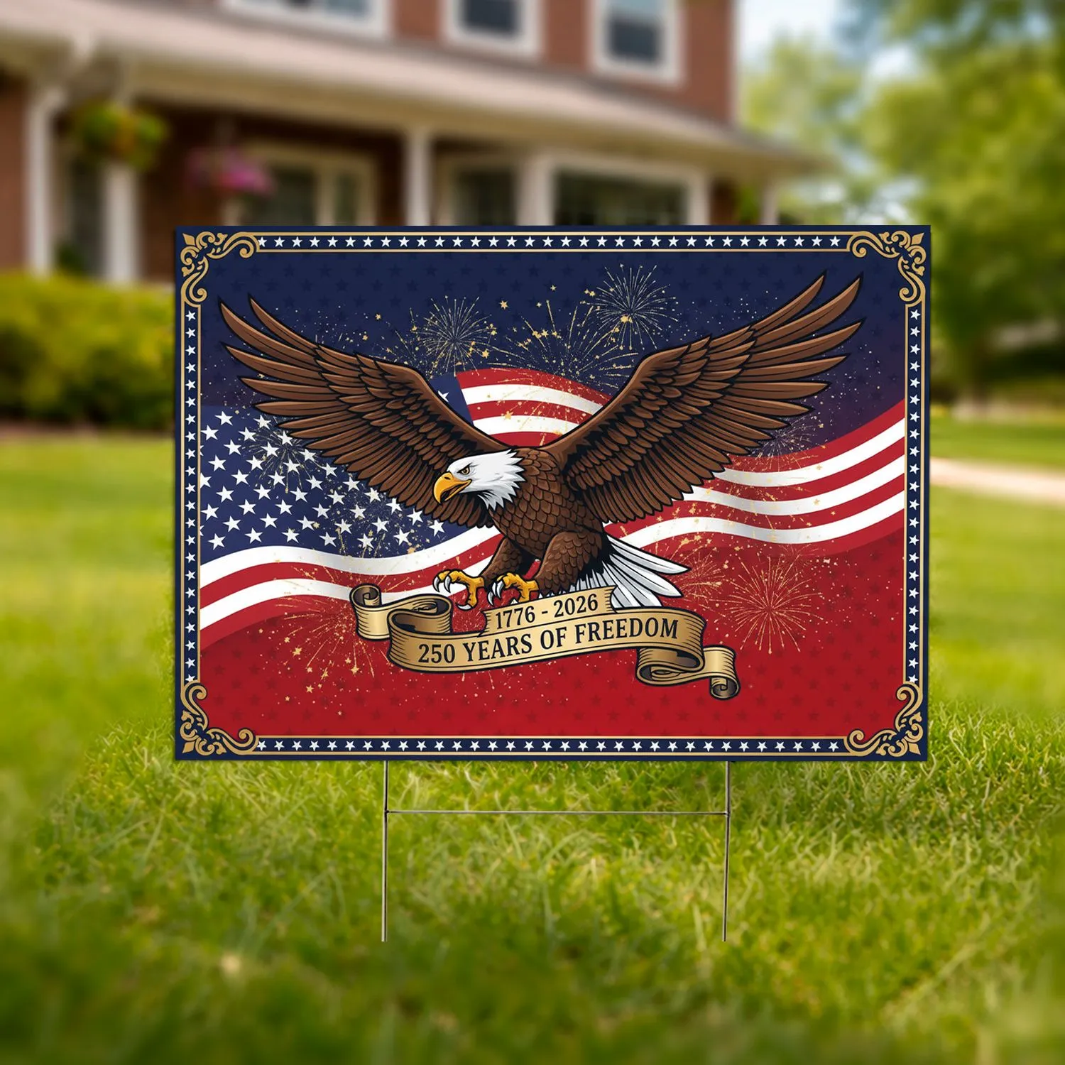Bald Eagle American Flag 1776-2026 - USA 250th Anniversary Independence Day Gift for Veterans Yard Sign - 1