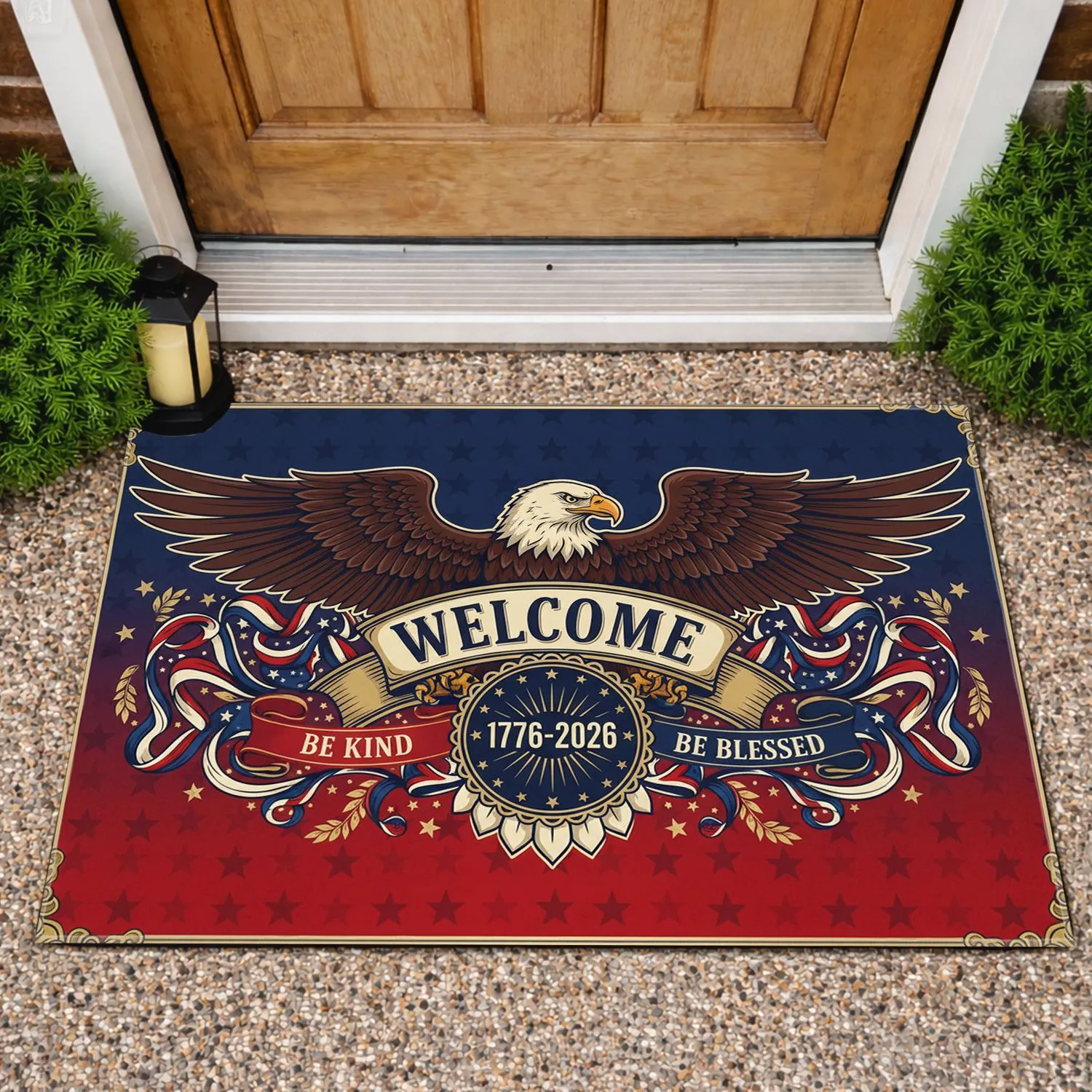 Bald Eagle Welcome Banner Stars Stripes 1776-2026 - USA 250th Anniversary Doormat - 1