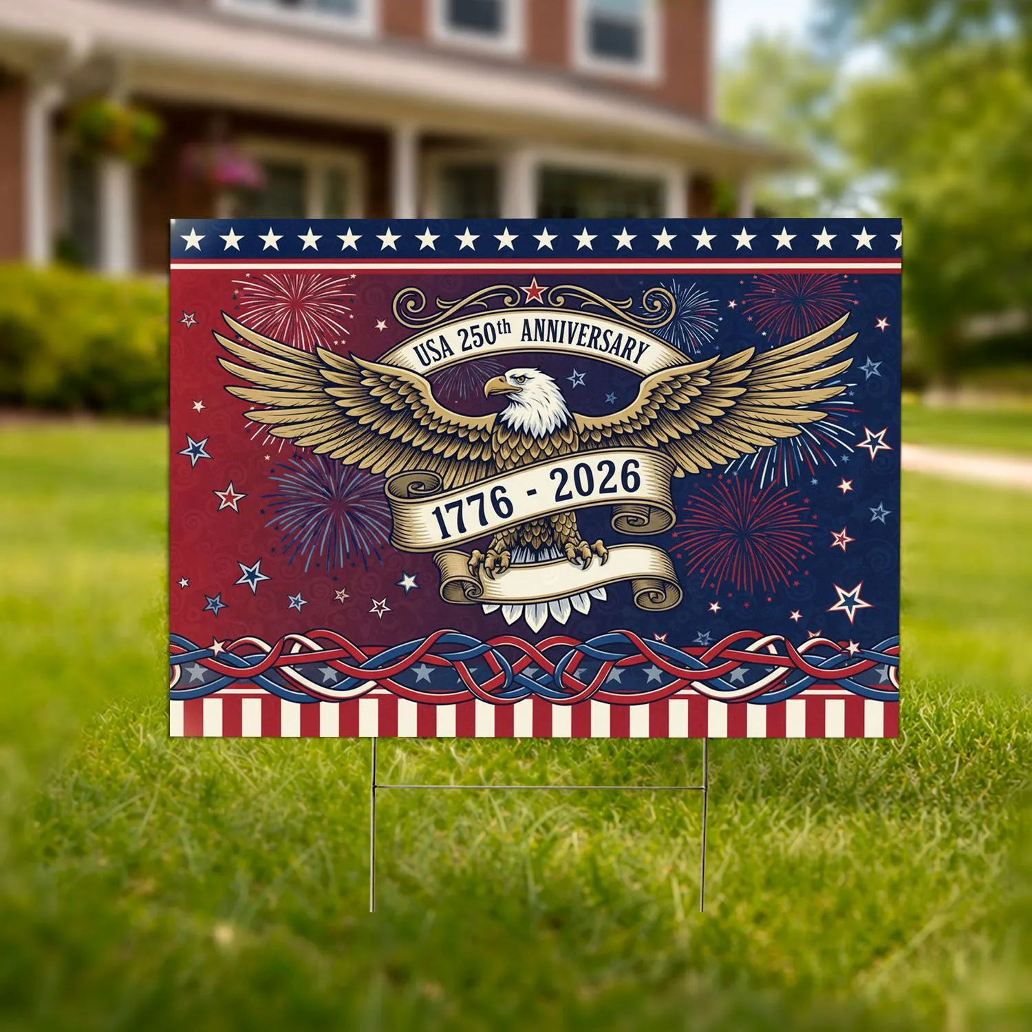 Bald Eagle American Flag 1776-2026 - USA 250th Anniversary National Celebration Yard Sign - 1