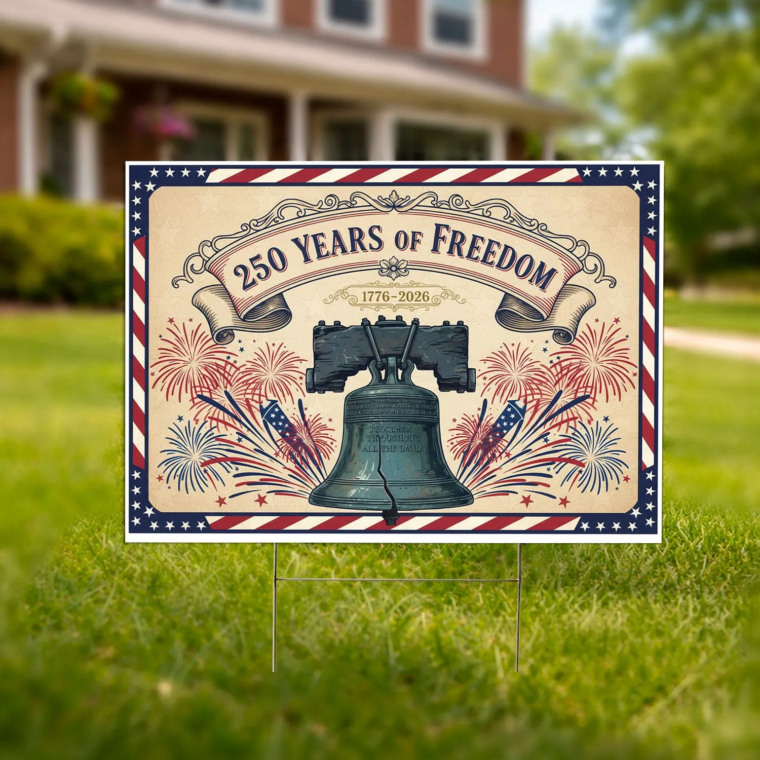 Liberty Bell Fireworks 250 Years of Freedom 1776-2026 - USA Patriotic Anniversary Yard Sign - 1
