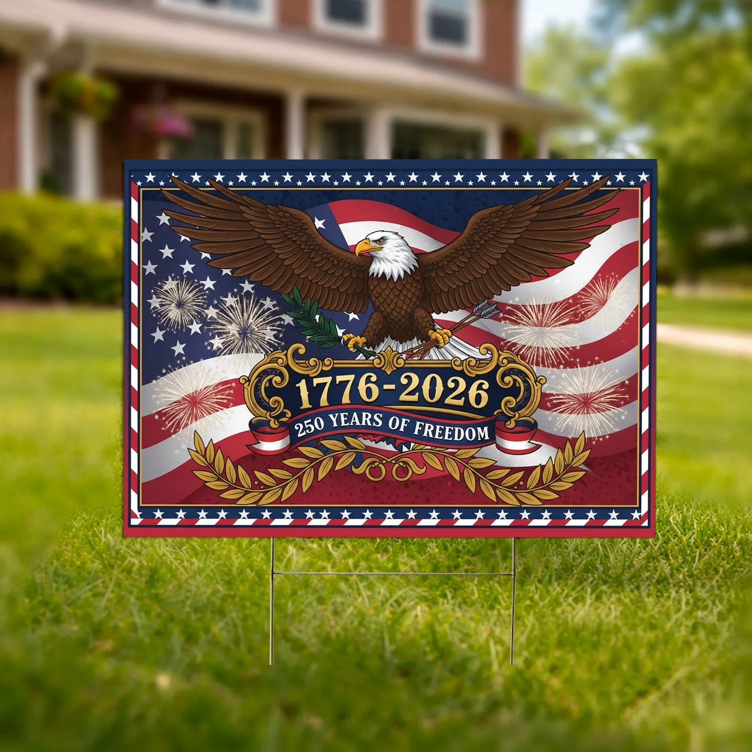 Bald Eagle American Flag 1776-2026 - USA 250th Anniversary Freedom Day Gift for Dad Yard Sign - 1