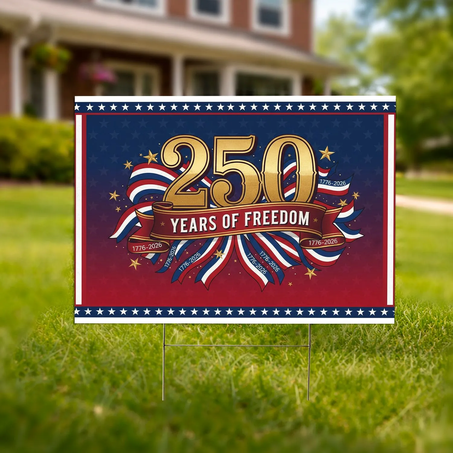 Metallic Gold 250 Years of Freedom 1776-2026 - USA 250th Anniversary Patriotic Celebration Yard Sign - 1