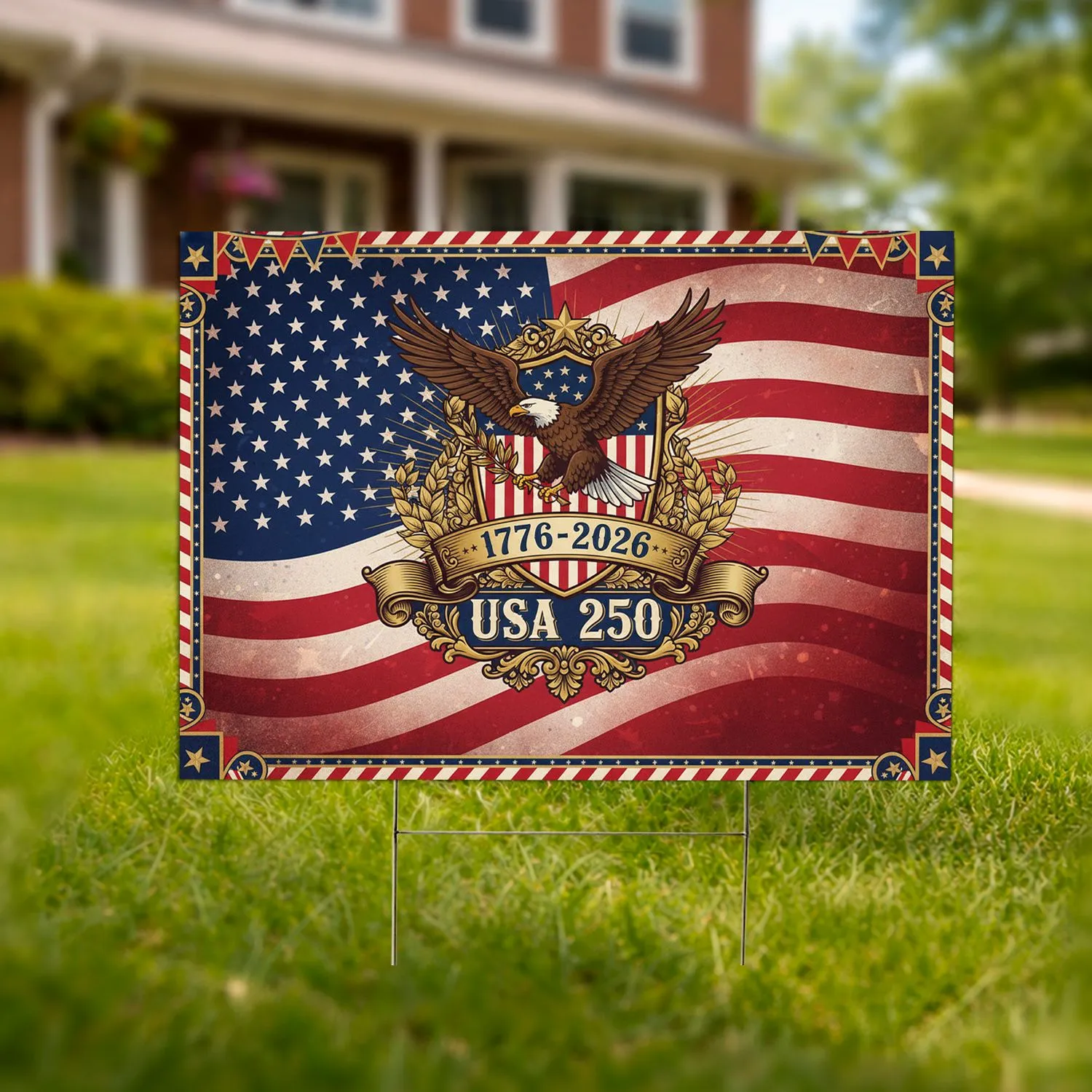 Bald Eagle American Flag 1776-2026 - USA 250th Anniversary Patriotic Shield for Veterans Yard Sign - 1