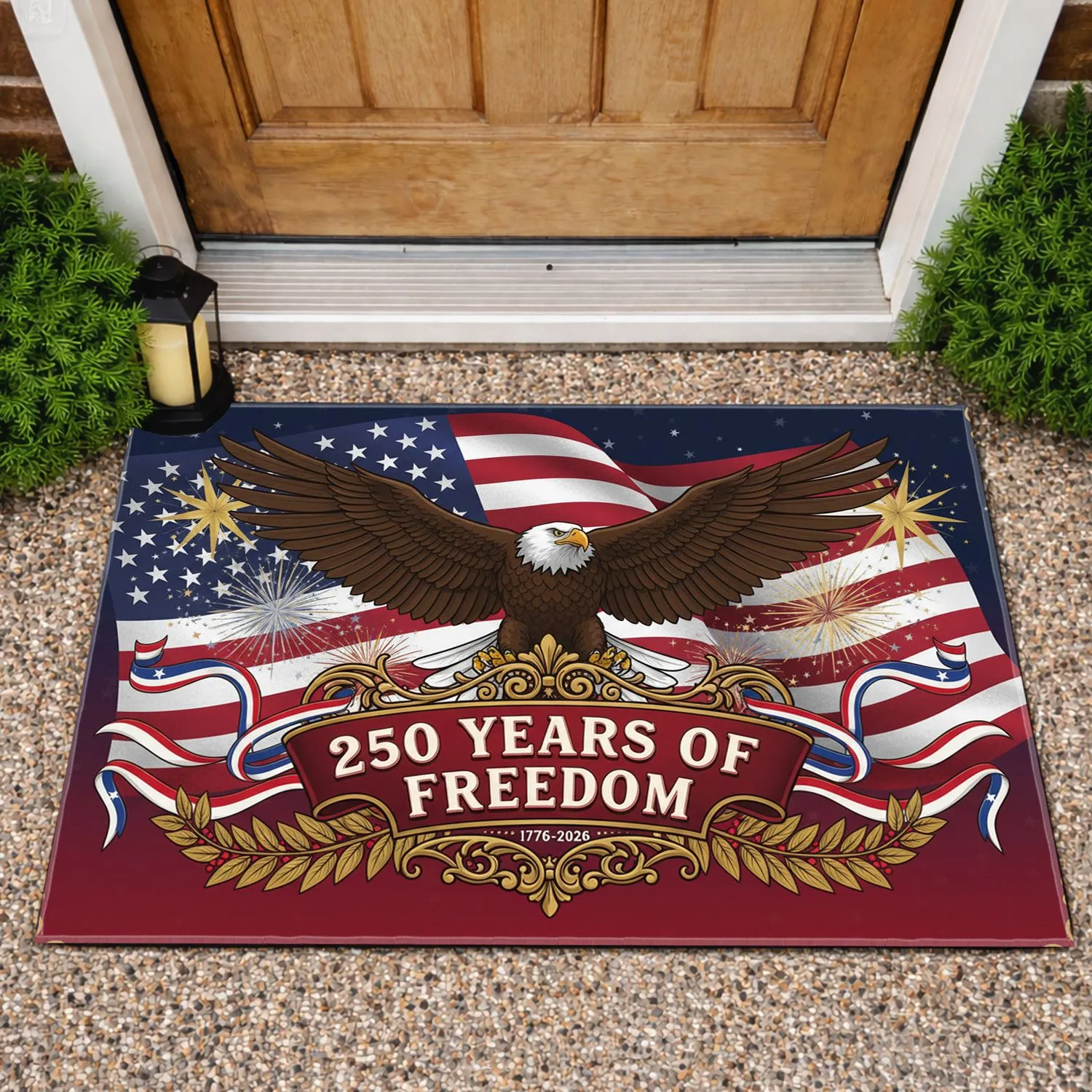 Bald Eagle American Flag 250 Years of Freedom - USA 250th Anniversary Patriotic Doormat - 1