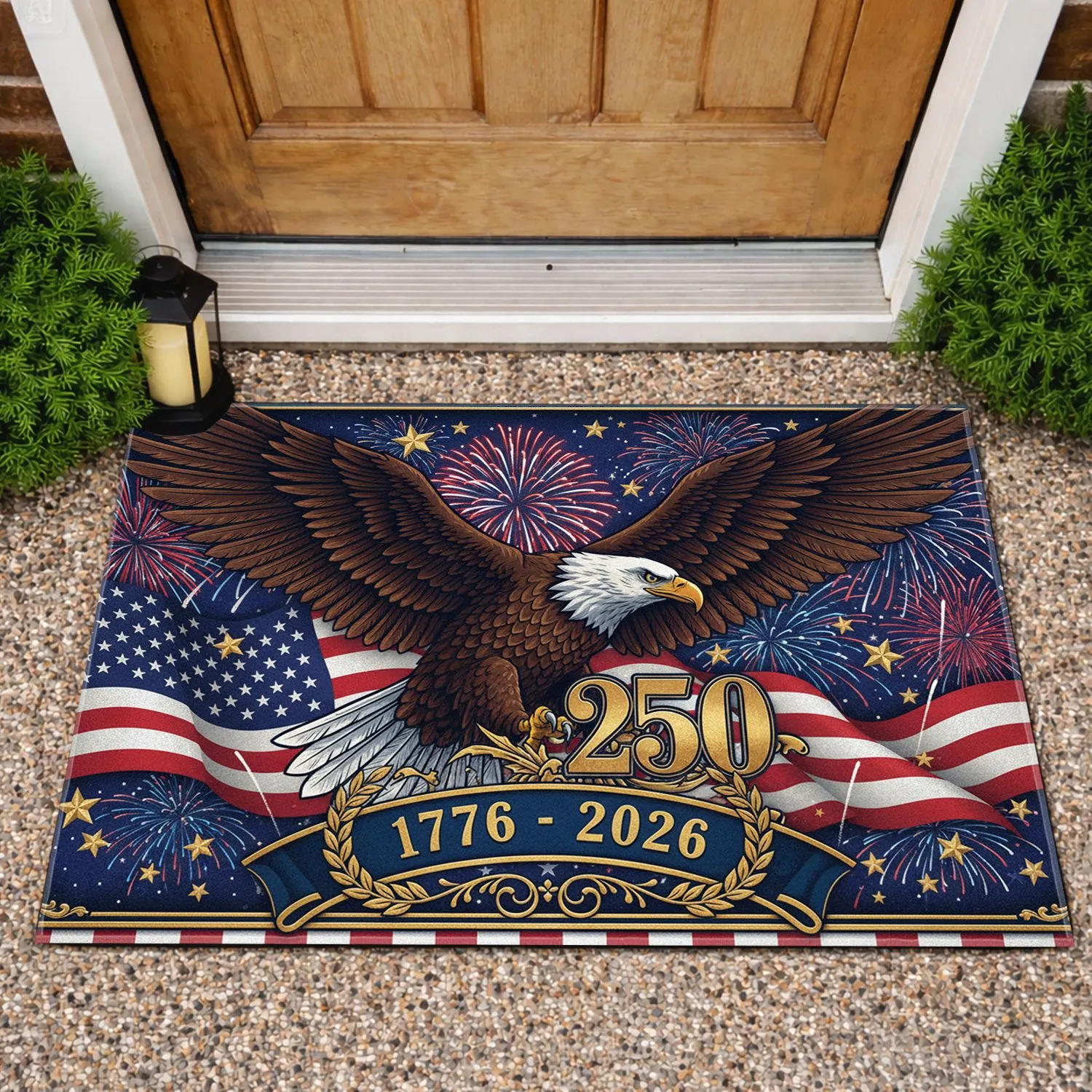Bald Eagle 250 Emblem American Flag 1776-2026 - USA 250th Anniversary Patriotic Heritage Doormat - 1
