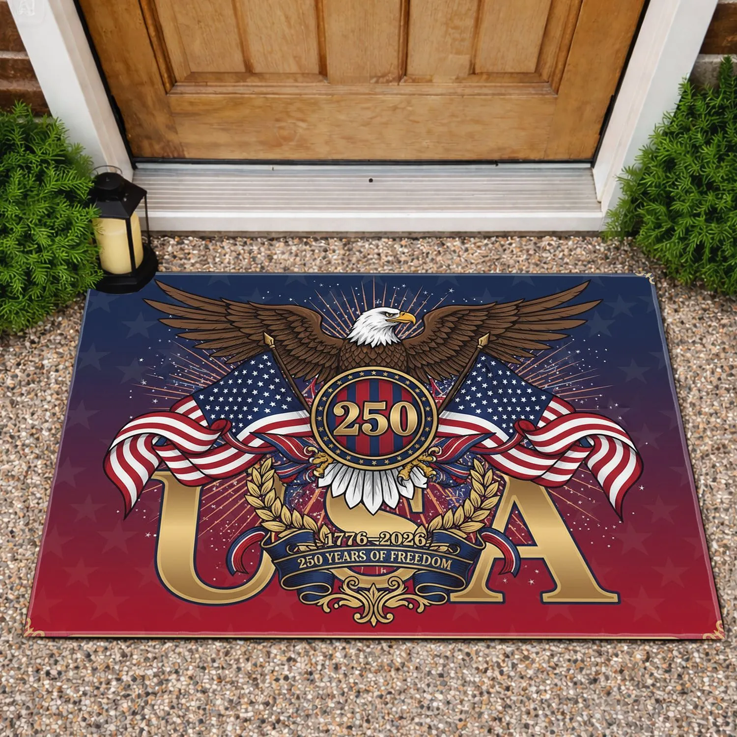 Bald Eagle American Flag USA Shield 1776-2026 - 250th Anniversary Independence Day Gift for Dad Doormat - 1