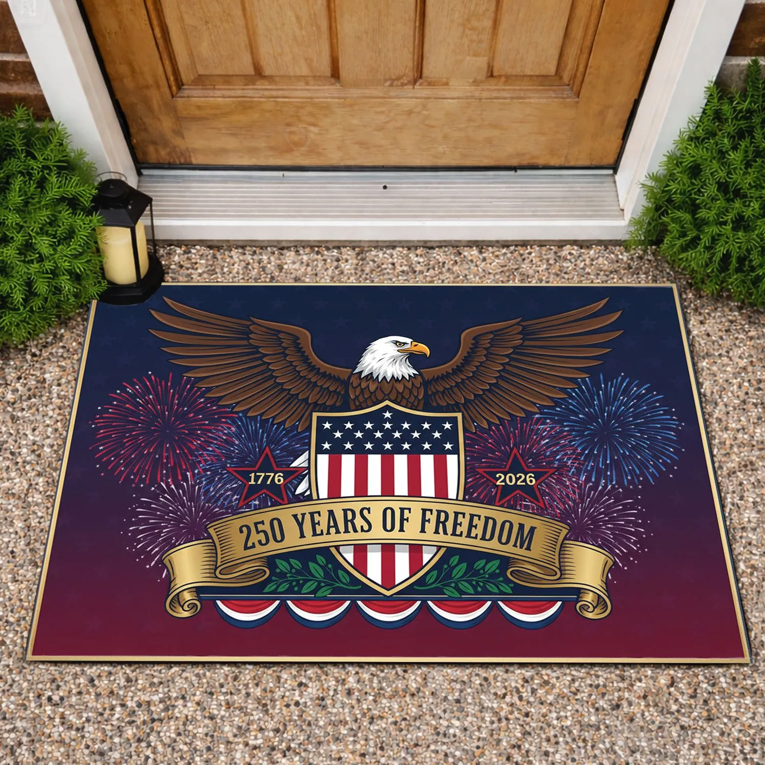 Bald Eagle American Flag - 250 Years of Freedom (1776-2026) Patriotic Display Doormat - 1