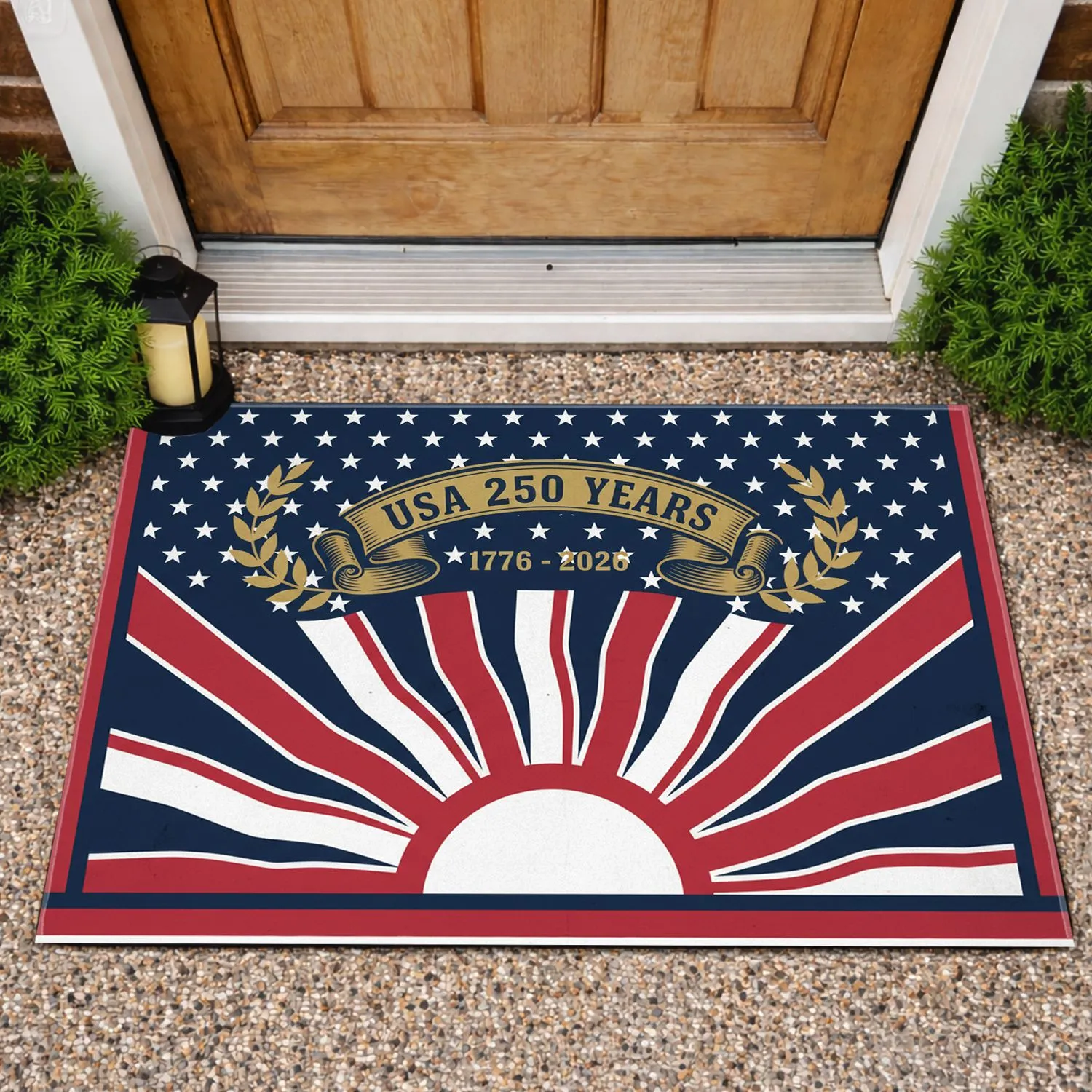 USA 250 Years 1776-2026 Scroll Flag Art - Independence Day Patriotic Gift for Dad Doormat - 1