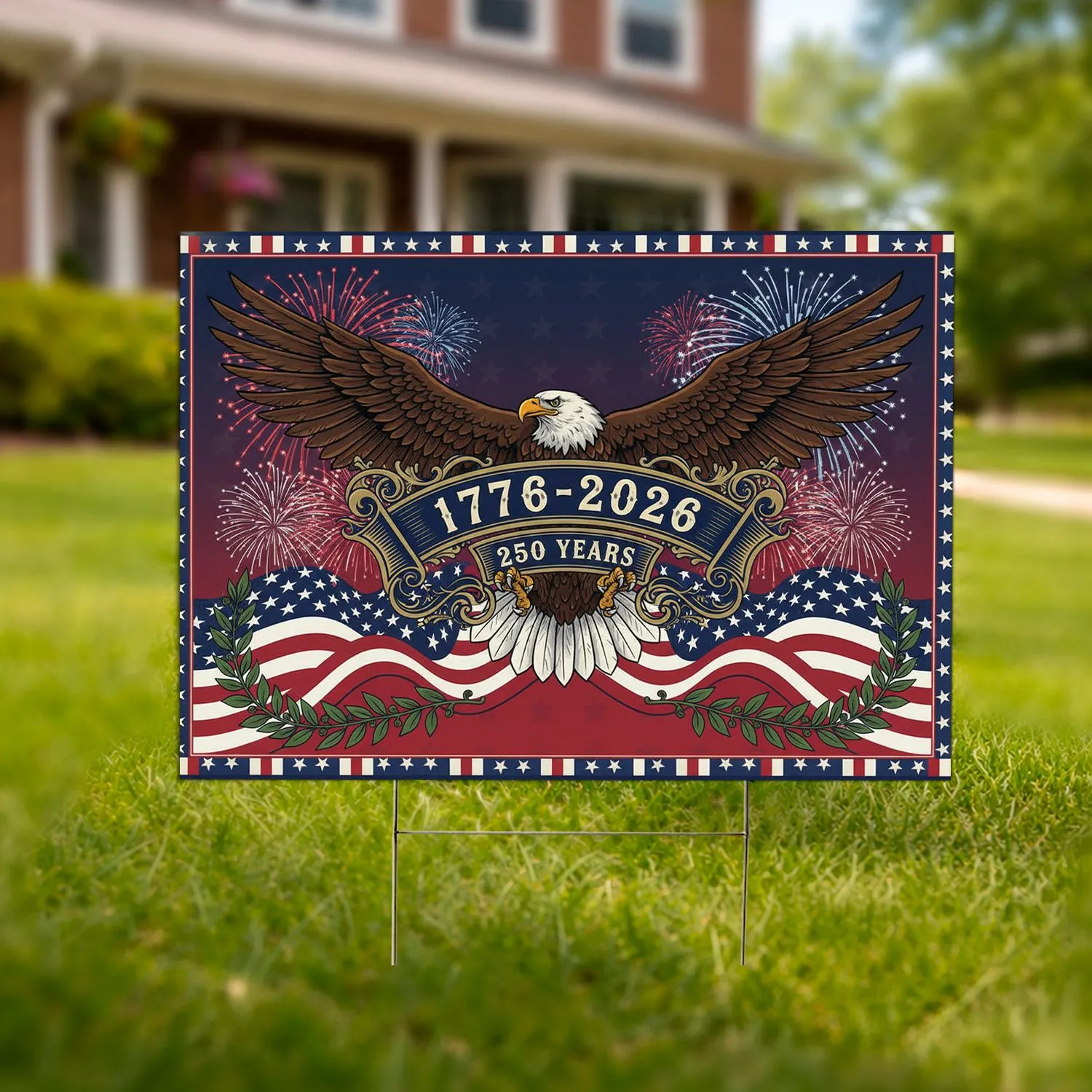 Bald Eagle American Flag 1776-2026 - USA 250th Anniversary Independence Day Gift for Veterans Yard Sign - 1