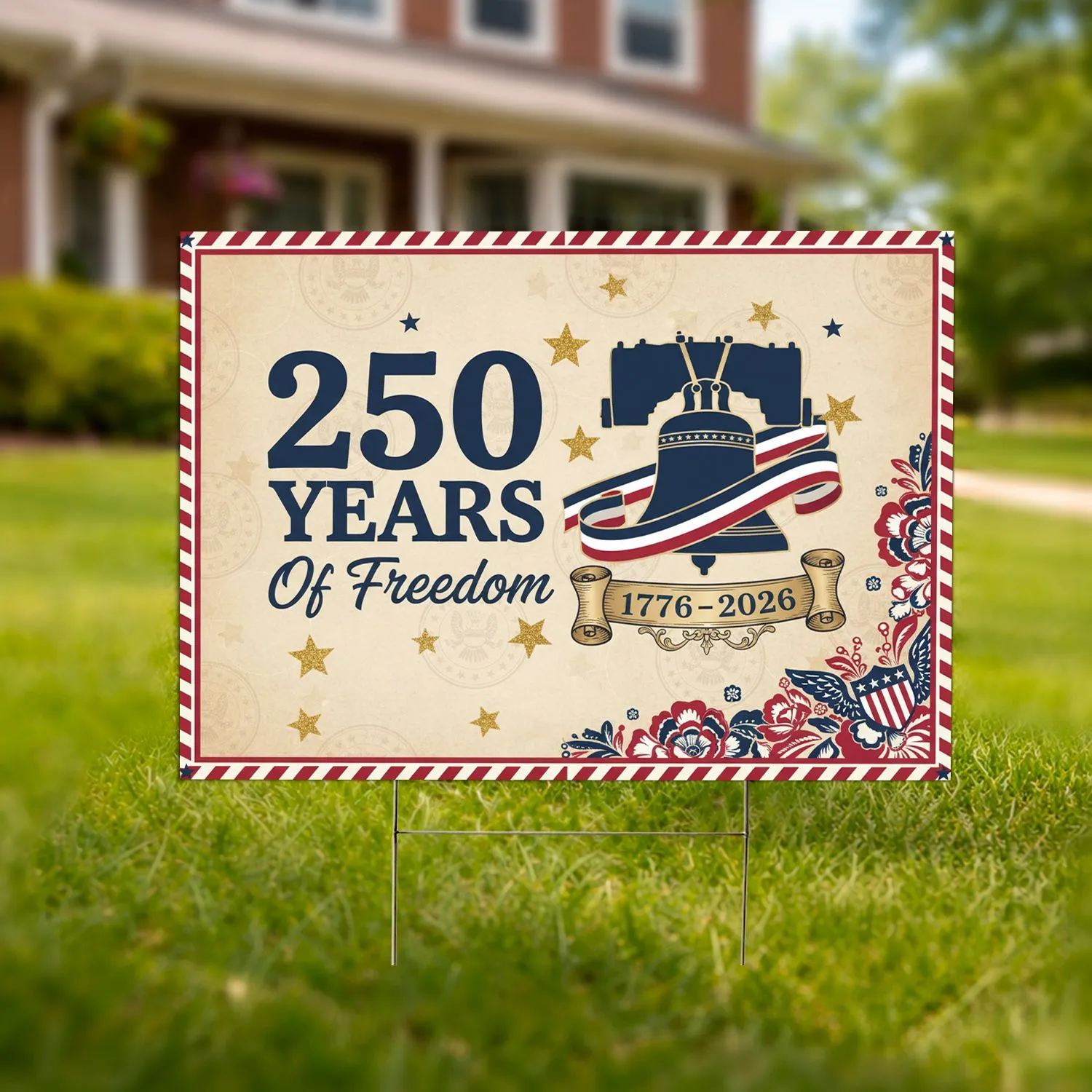 250 Years of Freedom Liberty Bell 1776-2026 - USA Patriotic Stars Anniversary Yard Sign - 1
