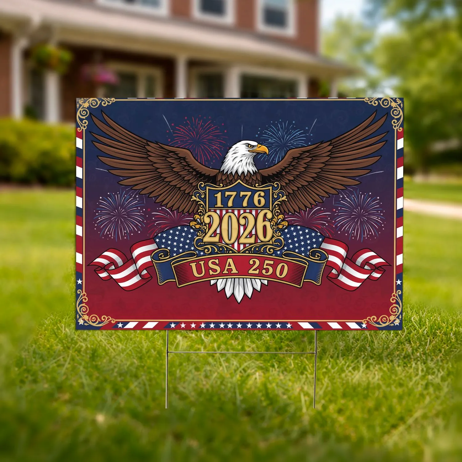 Bald Eagle American Flag 1776-2026 - USA 250th Anniversary Independence Day Celebration Yard Sign - 1