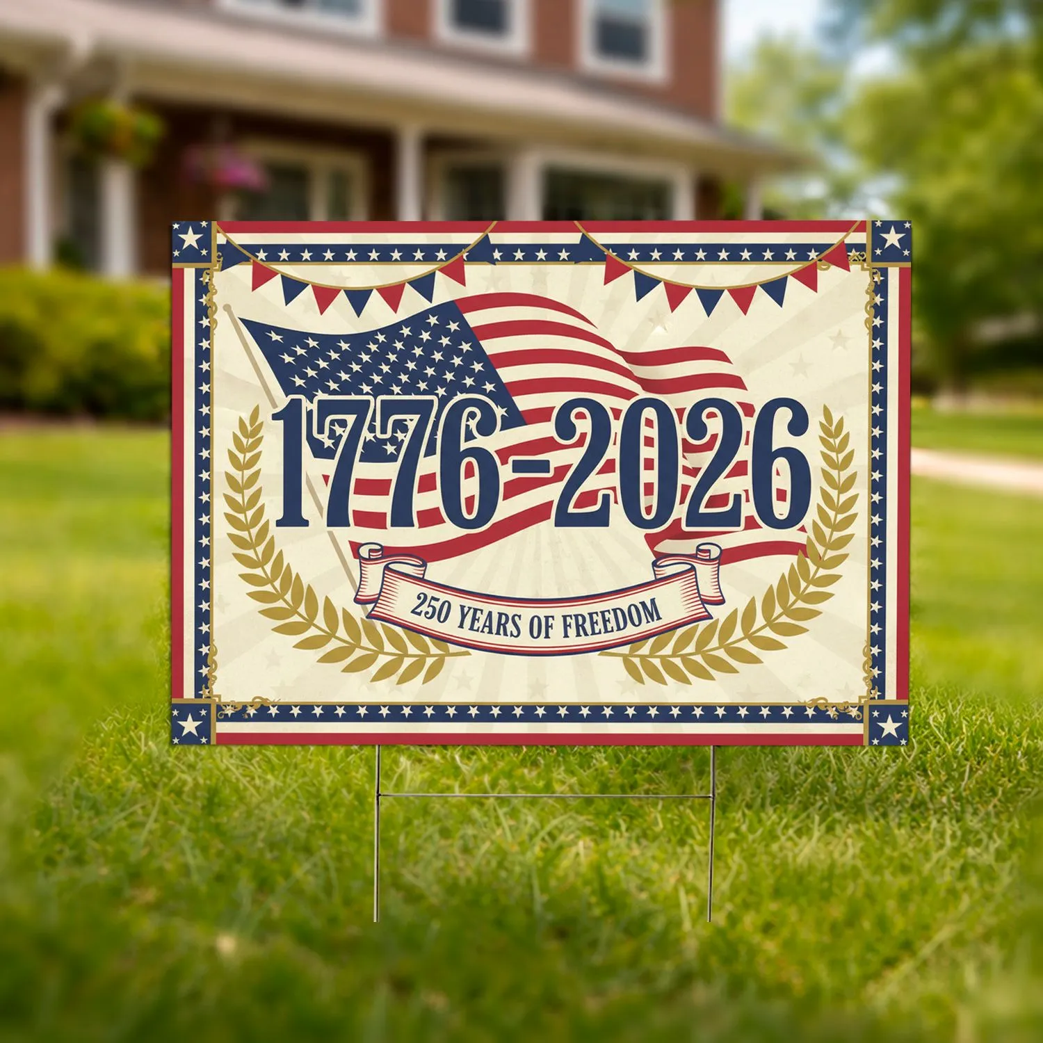 1776-2026 American Flag - USA 250th Anniversary Patriotic Freedom Celebration for Veterans Yard Sign - 1