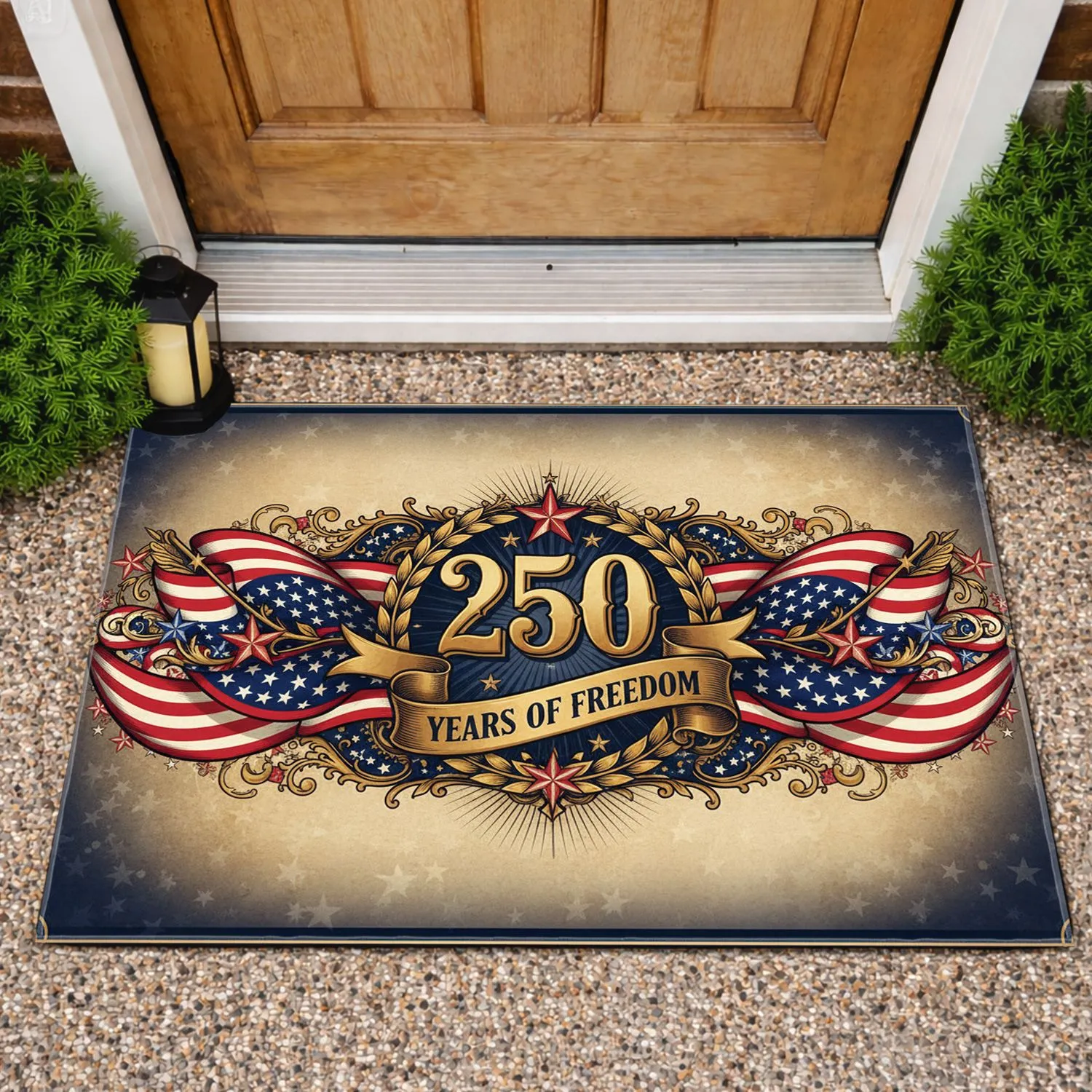 250 Years of Freedom Emblem American Flag - USA 250th Anniversary Patriotic Star Design Doormat - 1