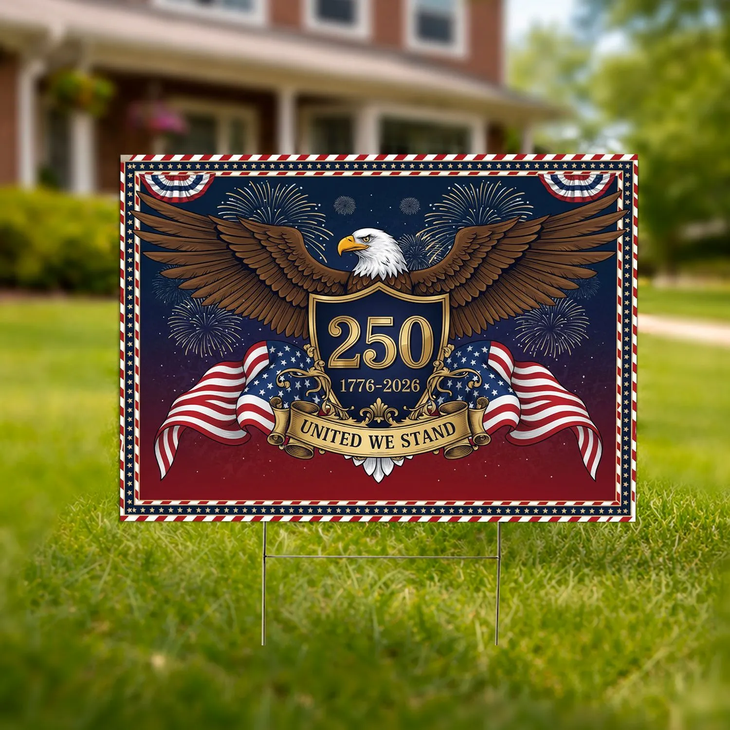 Bald Eagle American Flag Patriotic 1776-2026 - USA 250th Anniversary United We Stand Yard Sign - 1