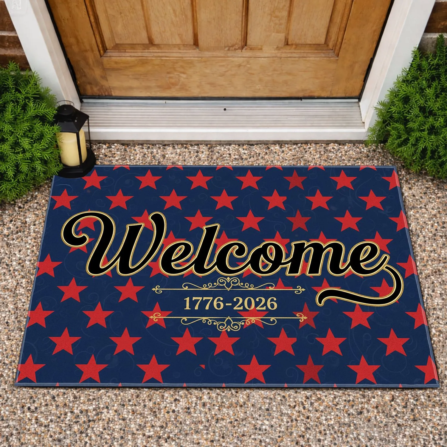 Bold Welcome 1776-2026 Patriotic Stars Bunting - USA 250th Anniversary Heritage Doormat - 1