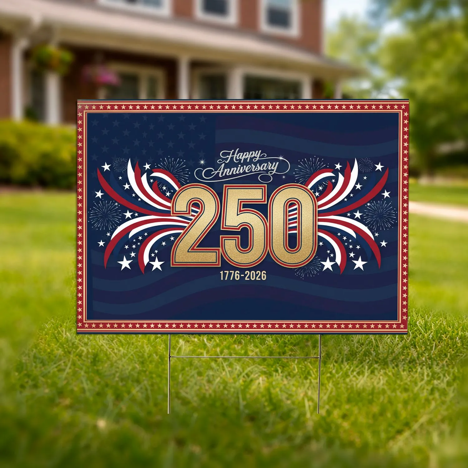 USA 250th Anniversary Patriotic 1776-2026 Stars Ribbons Independence Day Celebration Yard Sign - 1