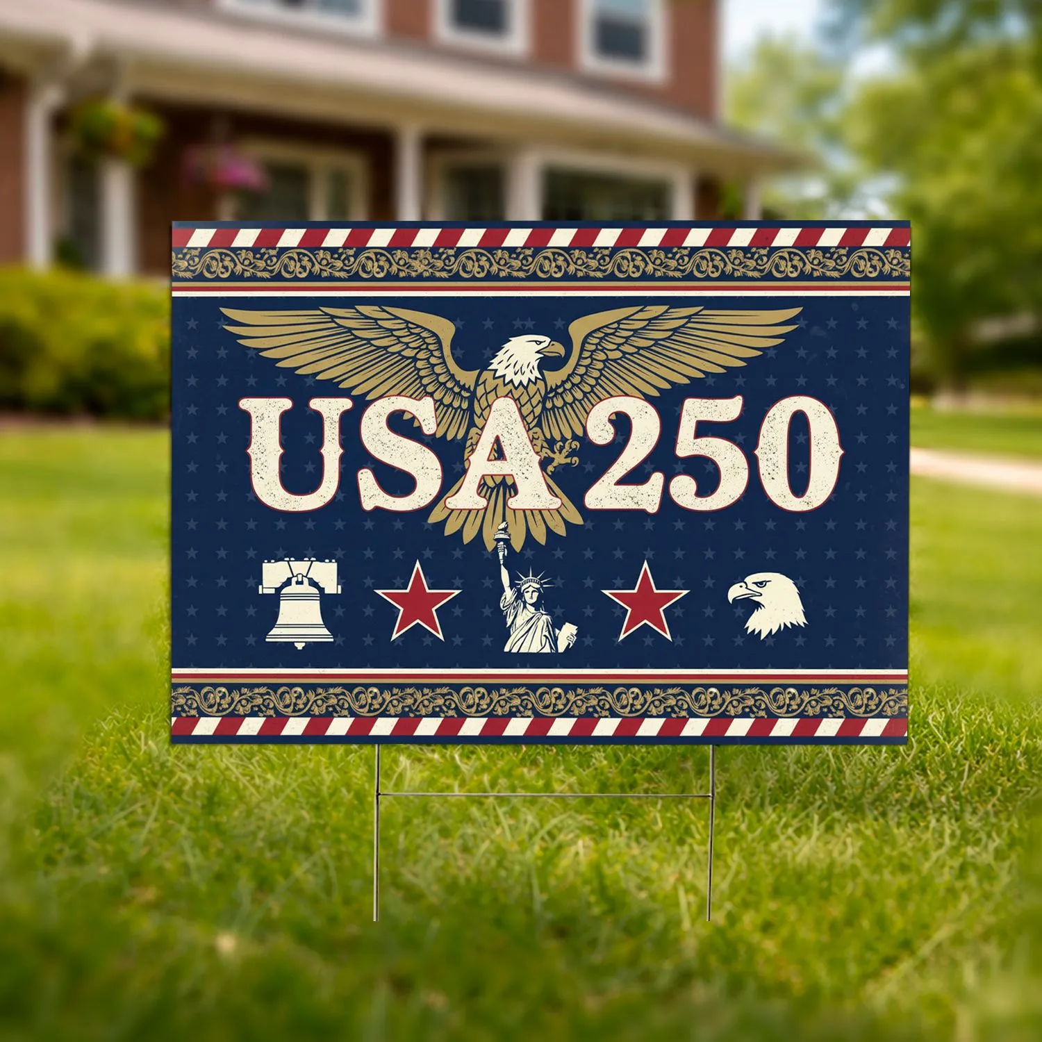 USA 250 Bald Eagle Liberty Bell Statue of Liberty - America's 250th Anniversary (1776-2026) Yard Sign - 1