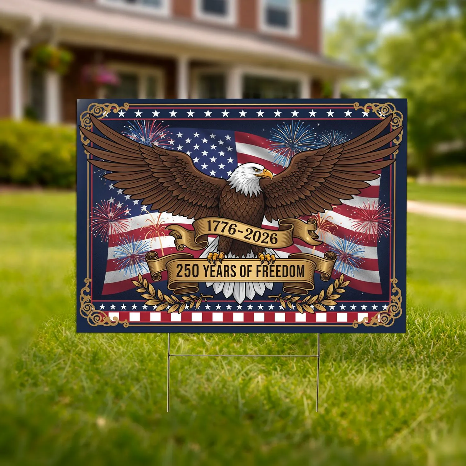 Bald Eagle American Flag 1776-2026 - USA 250th Anniversary Independence Day Gift for Veterans Yard Sign - 1