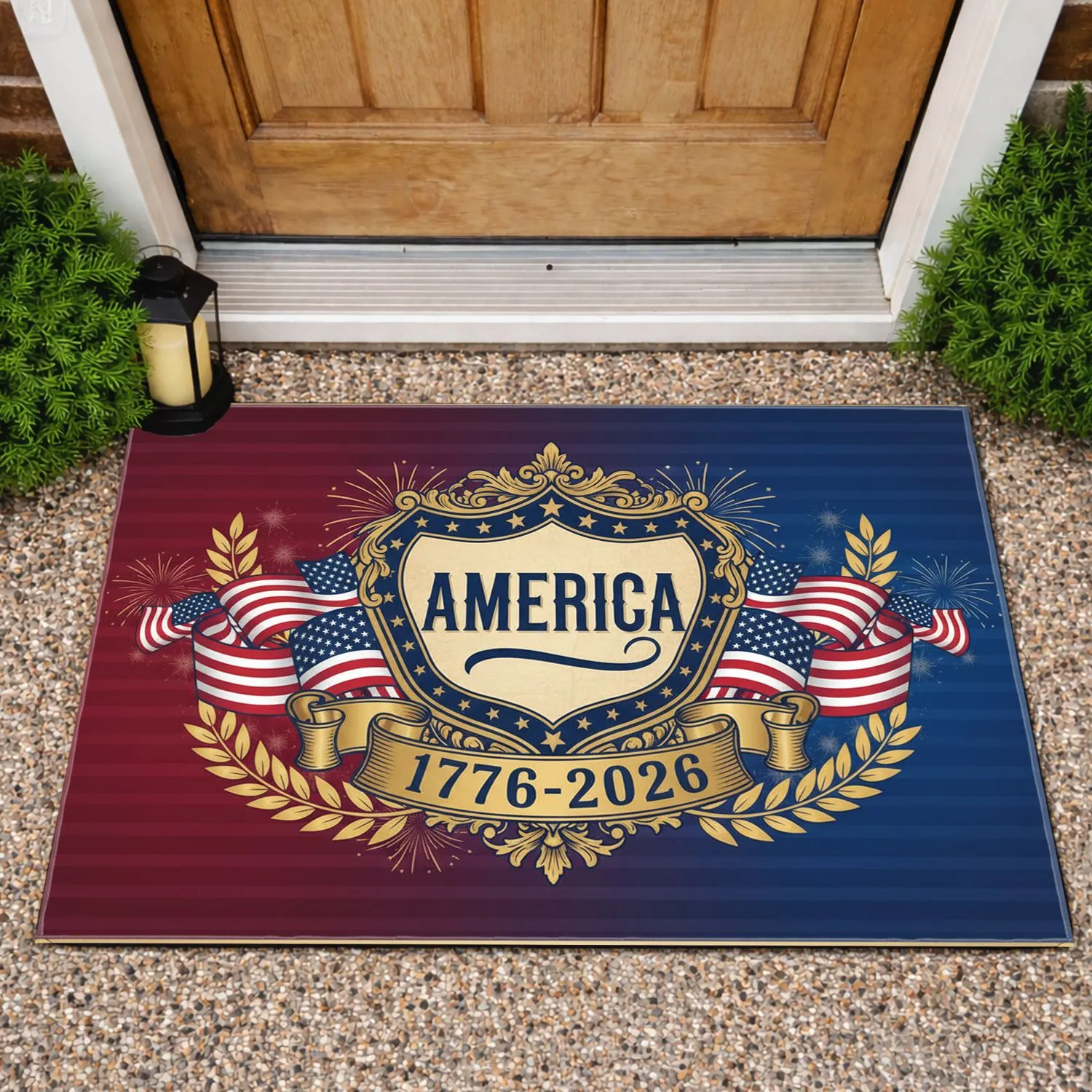 Americana Shield 'LIVE LAUGH LEAVE BY 9' Flag 1776-2026 - USA 250th Anniversary Doormat - 1