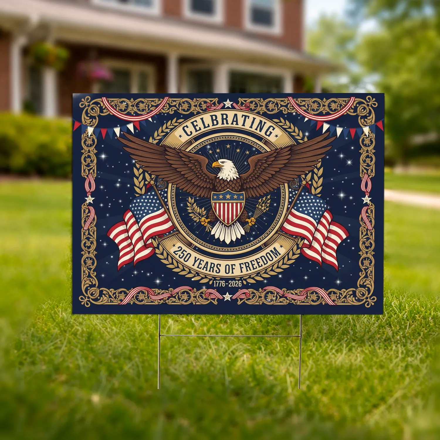 Bald Eagle American Flag 1776-2026 - USA 250 Years of Freedom Independence Day Gift Yard Sign - 1