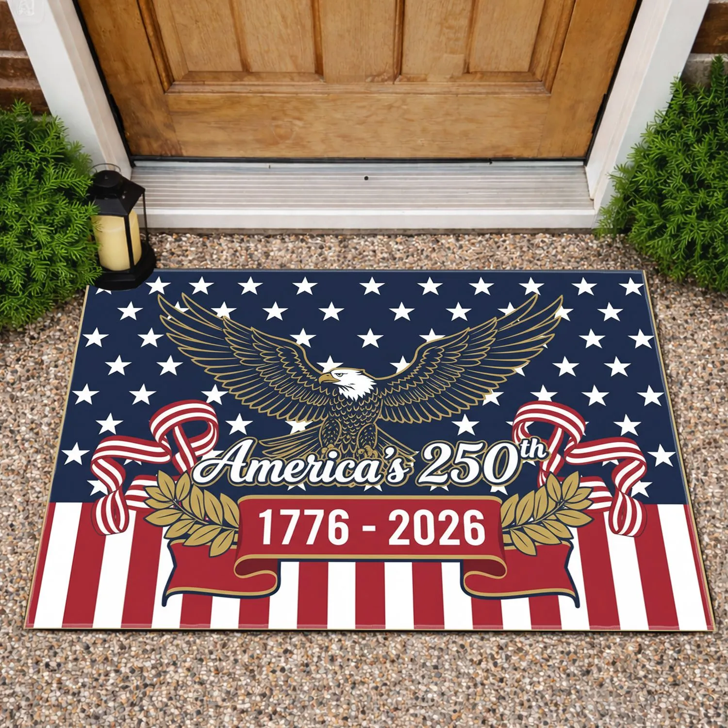 Bald Eagle 1776-2026 America's 250th Stars Stripes Laurel - Independence Day Veterans Doormat - 1