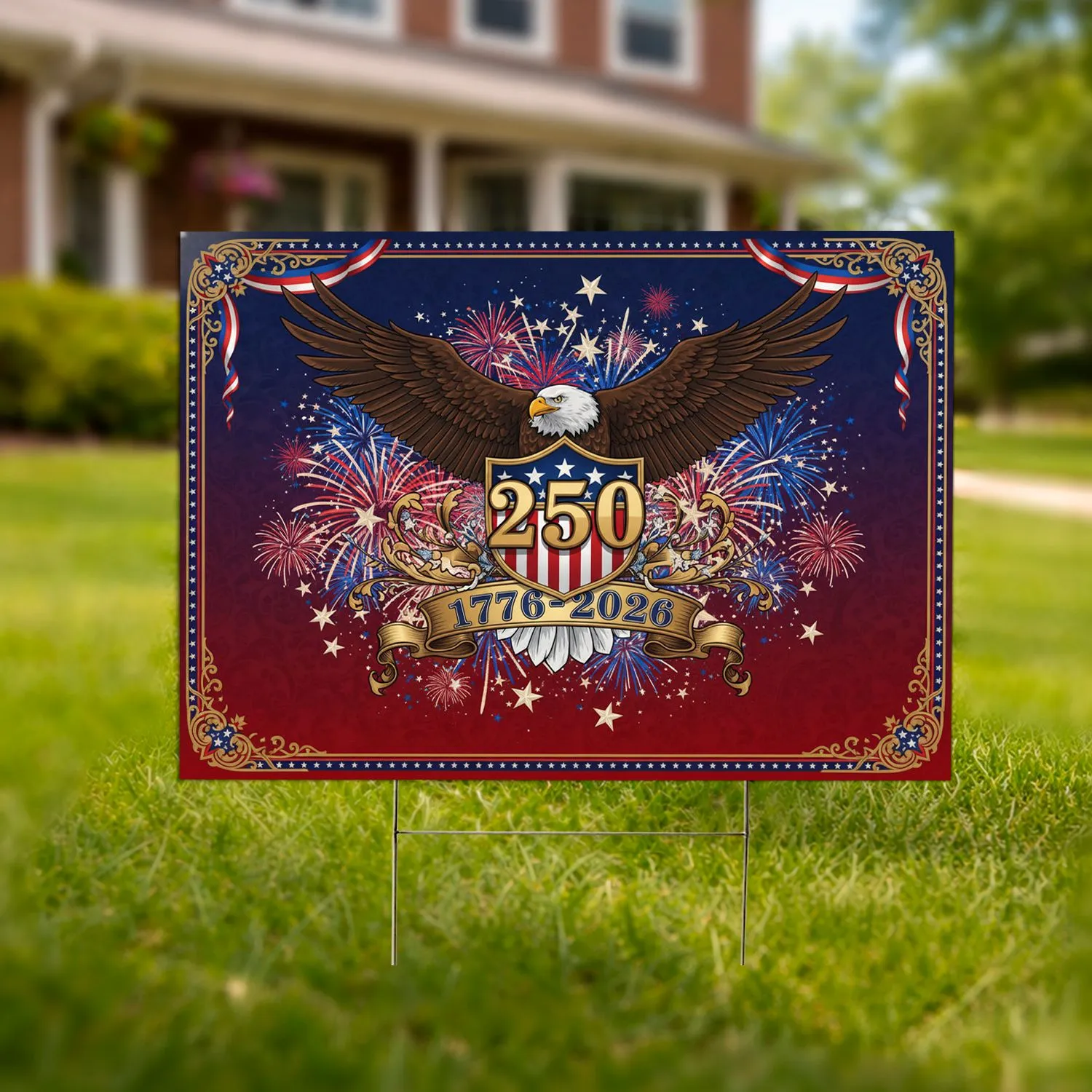 Bald Eagle American Flag 1776-2026 USA 250th Anniversary Patriotic Independence Day Decor Yard Sign - 1