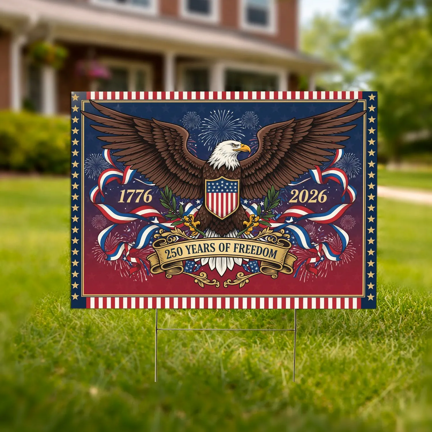 Bald Eagle American Flag Shield 1776-2026 - USA 250th Anniversary Independence Day Yard Sign - 1