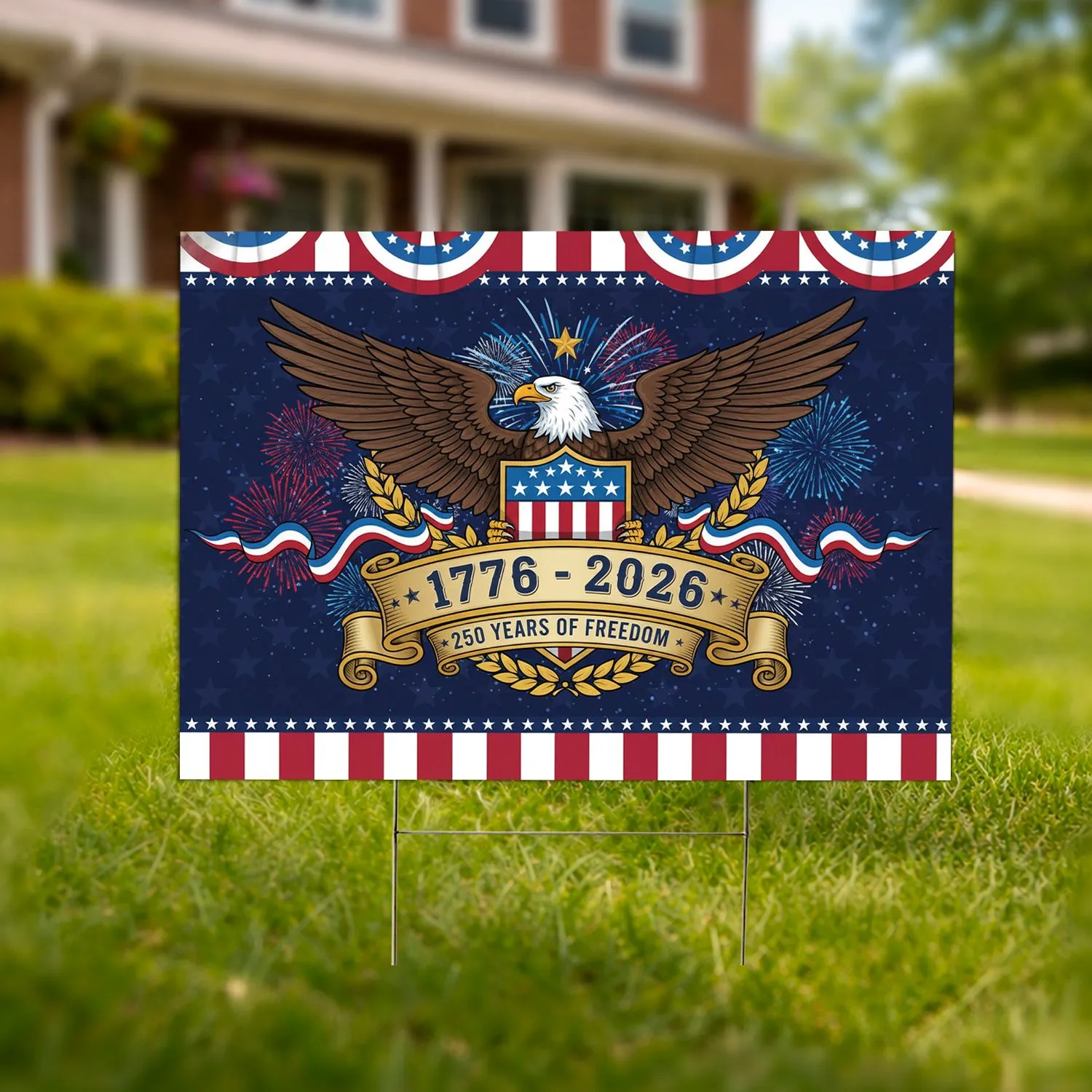 Bald Eagle American Flag 1776-2026 - USA 250th Anniversary Independence Day Decor Yard Sign - 1