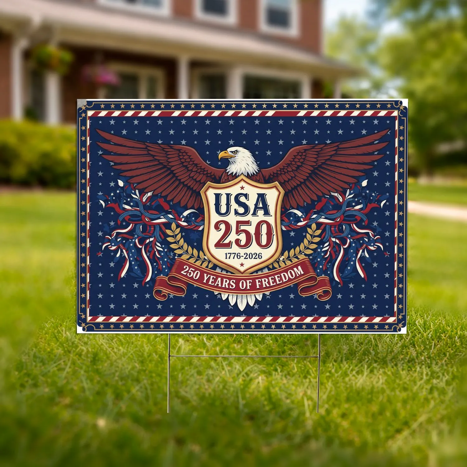 Bald Eagle USA 250 Shield 1776-2026 - Patriotic 250 Years of Freedom Anniversary Yard Sign - 1