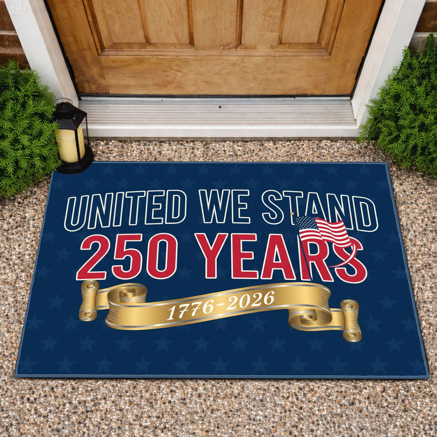 UNITED WE STAND 250 YEARS 1776-2026 American Flag Vintage Patriotic Anniversary Doormat - 1