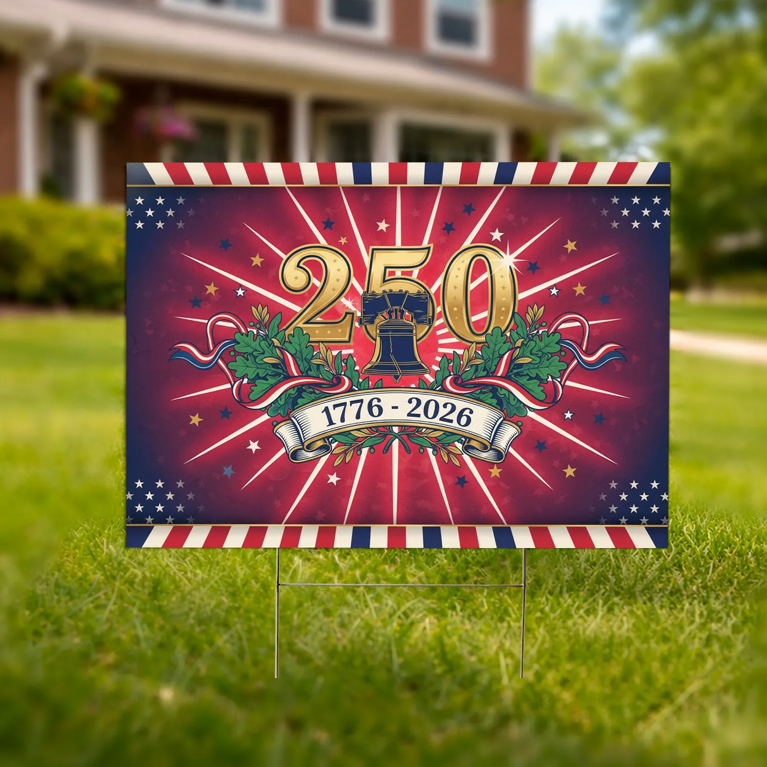 Antique Gold 250 Emblem Liberty Bell 1776-2026 - USA 250th Anniversary Patriotic Yard Sign - 1