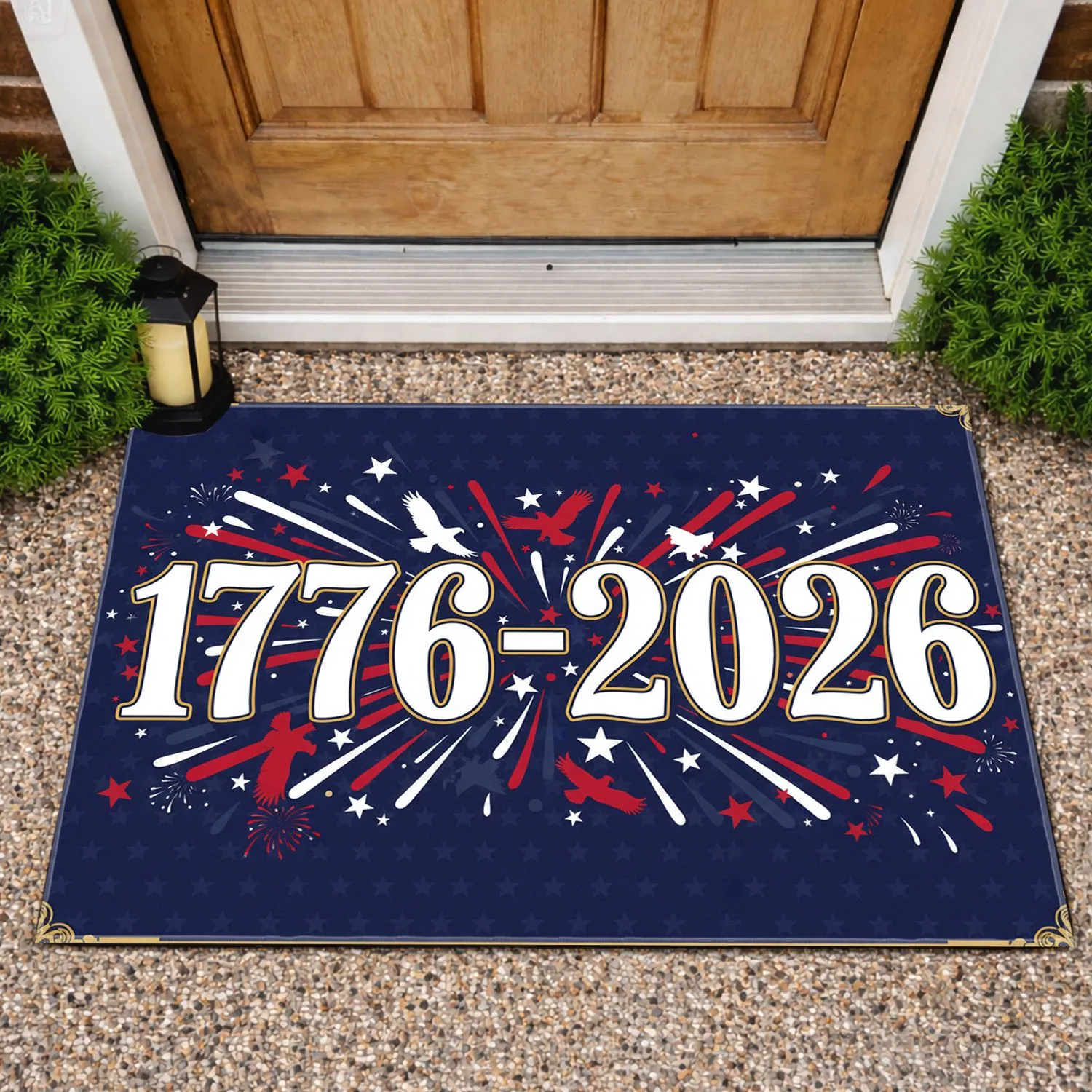 1776-2026 Golden Patriotic Eagles Stars Fireworks - USA 250th Anniversary Celebration Doormat - 1
