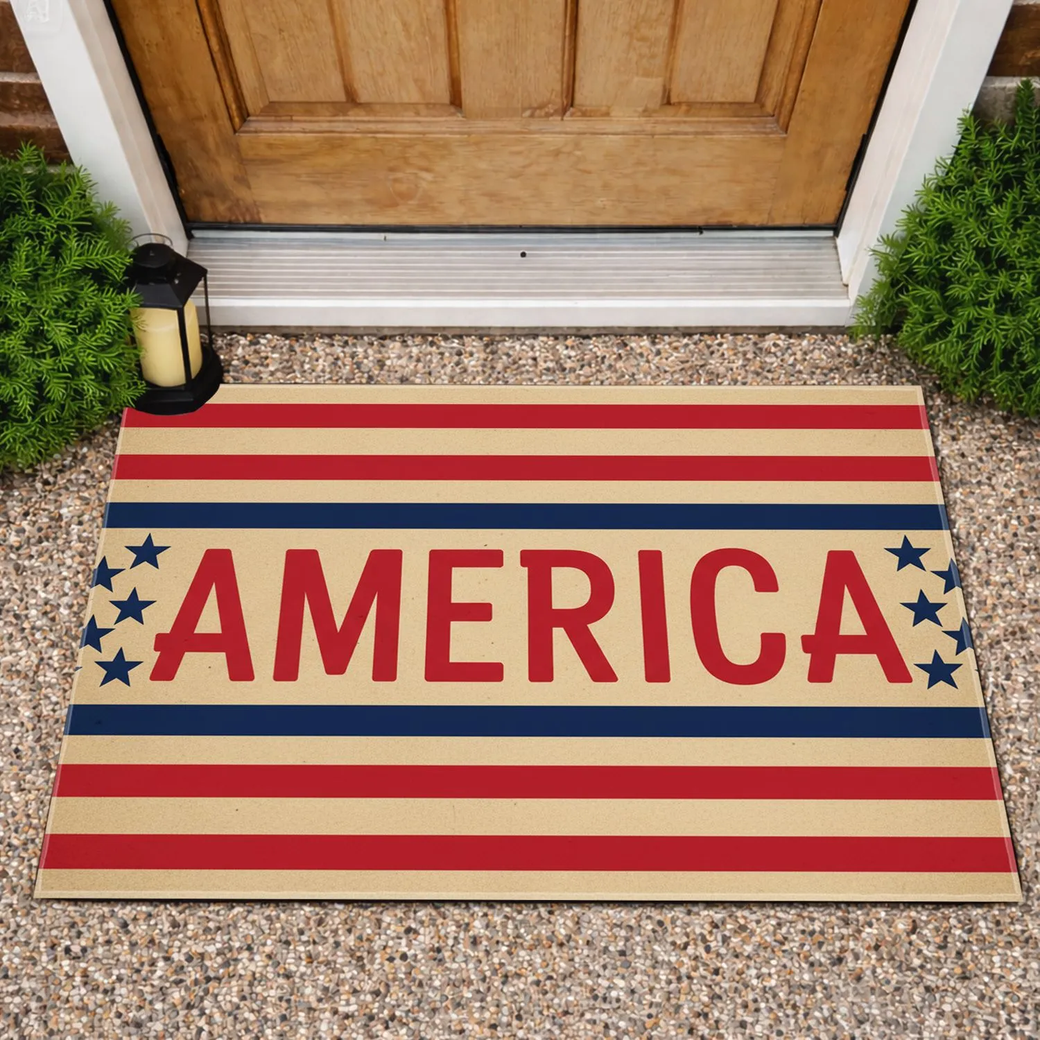 Bold AMERICA Text Stripes Stars - USA 250th Anniversary (1776-2026) American Patriot Design Doormat - 1