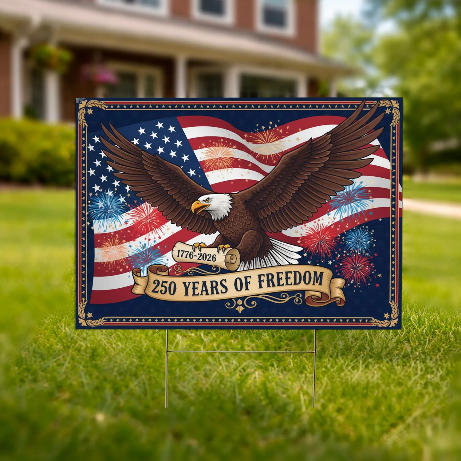 Bald Eagle American Flag 1776-2026 - USA 250th Anniversary Independence Day for Veterans Yard Sign - 1