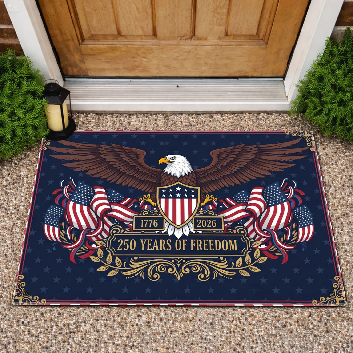 Bald Eagle American Flag 1776-2026 Shield - USA 250th Anniversary Freedom Patriotic Display Doormat - 1