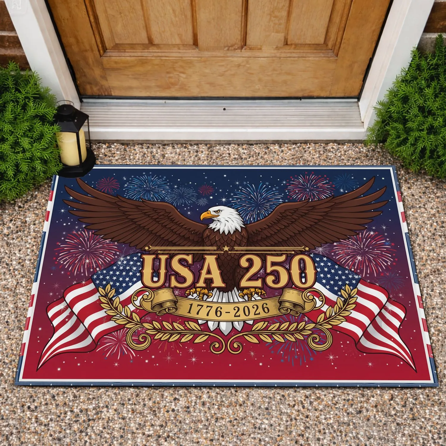 Bald Eagle American Flag Fireworks 1776-2026 - USA 250th Anniversary Celebration Doormat - 1