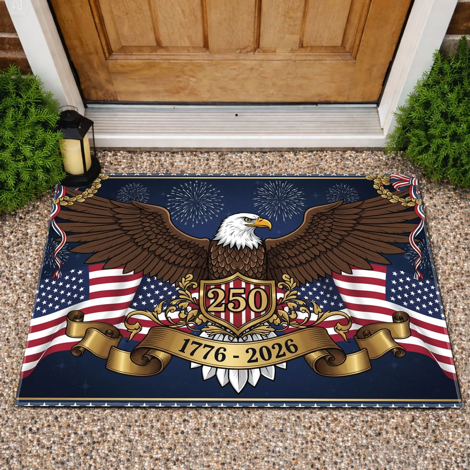 Bald Eagle American Flag 1776-2026 Shield 250 - USA 250th Anniversary Patriotic Doormat - 1