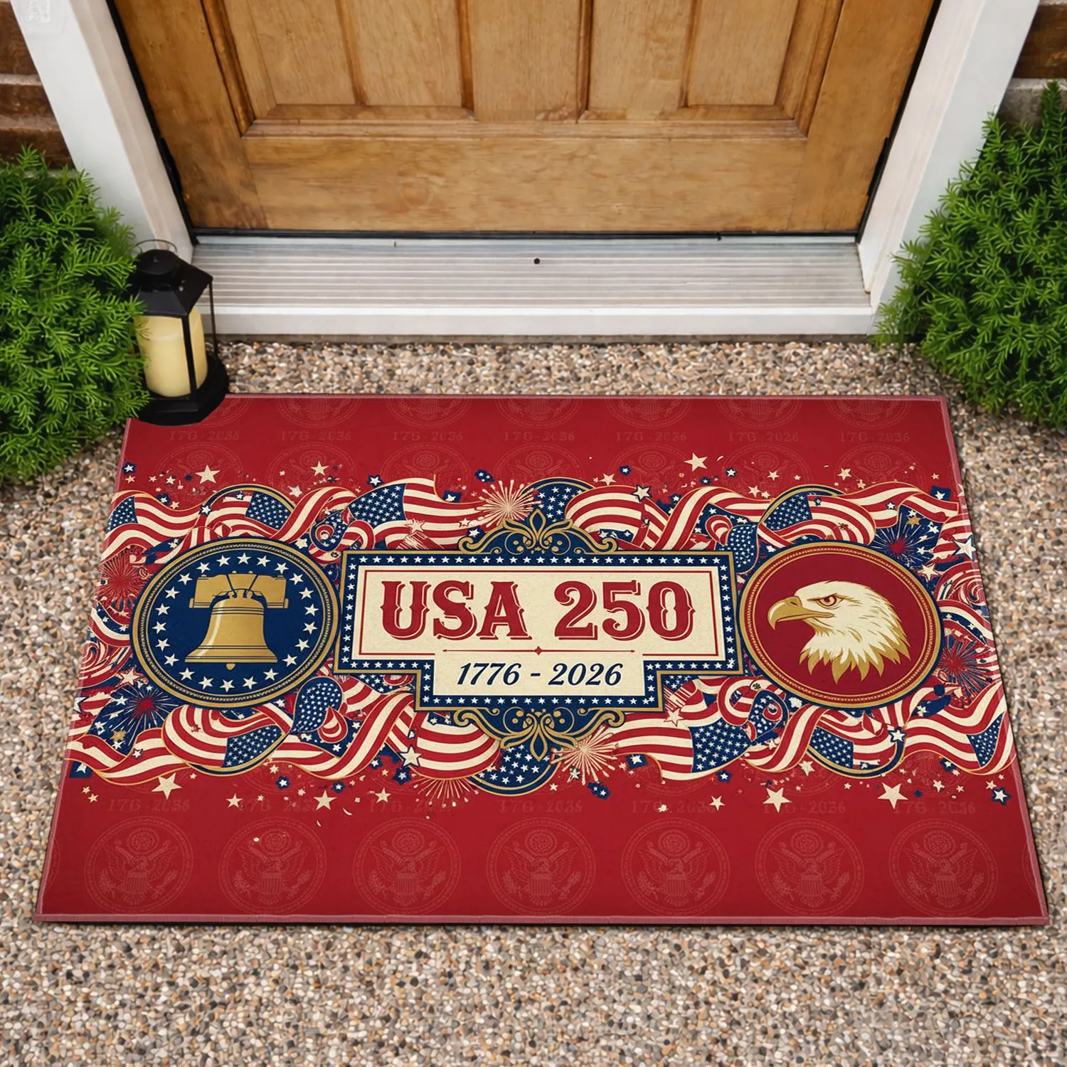 USA 250 Liberty Bell Bald Eagle 1776-2026 American Flag 250th Anniversary Heritage Doormat - 1