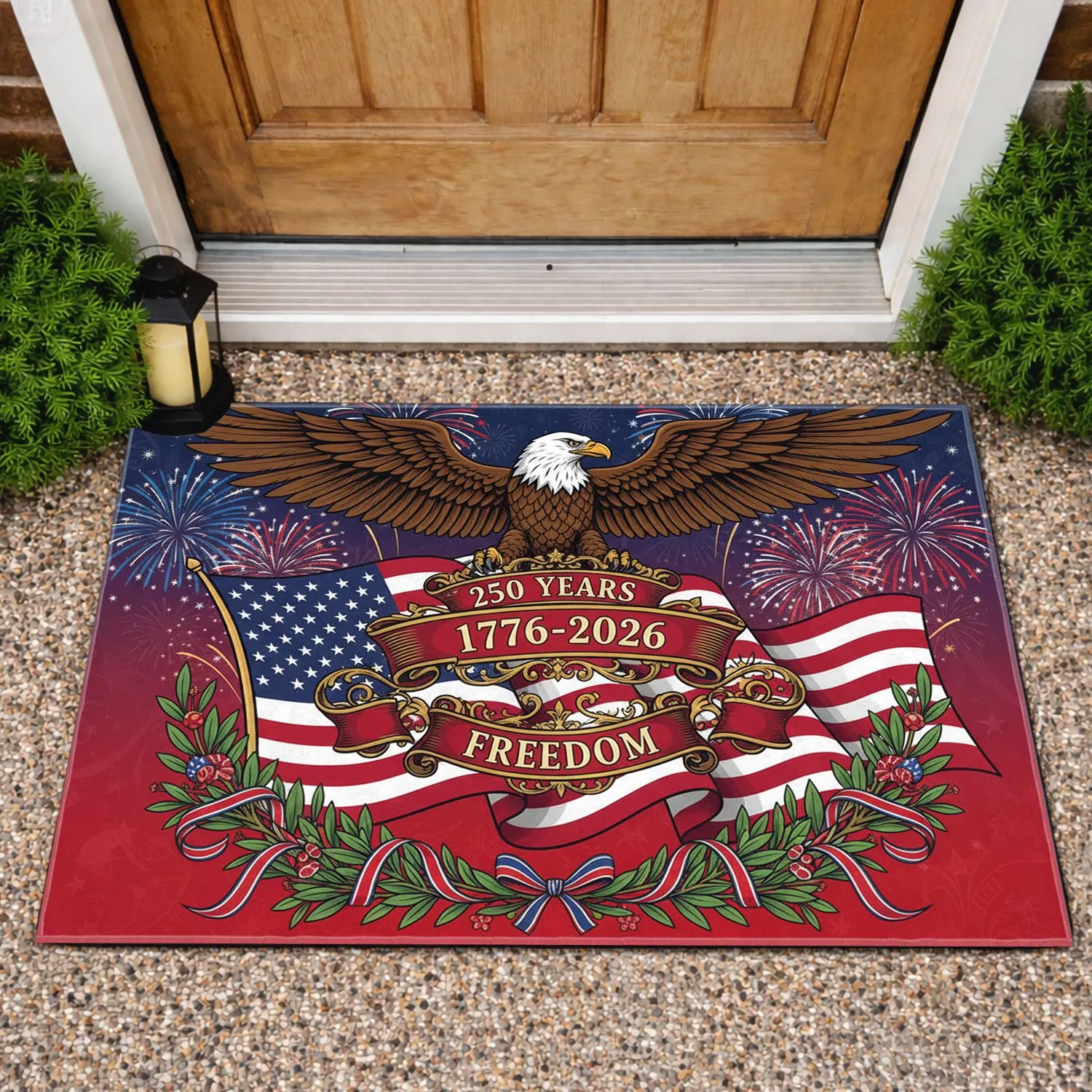 Bald Eagle American Flag 1776-2026 - USA 250th Anniversary Independence Day Gift for Veterans Doormat - 1