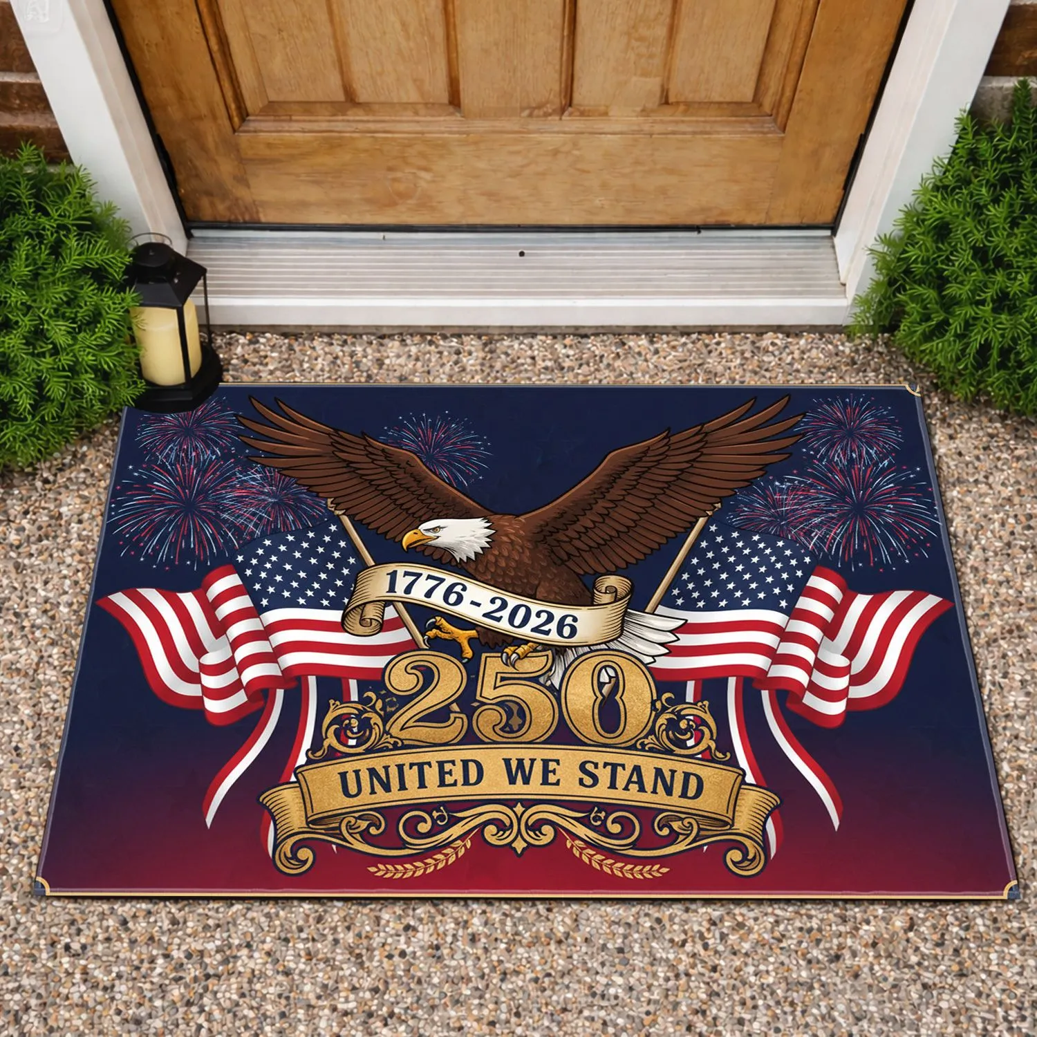 Bald Eagle American Flag 1776-2026 - Patriotic USA 250th Anniversary United We Stand Doormat - 1