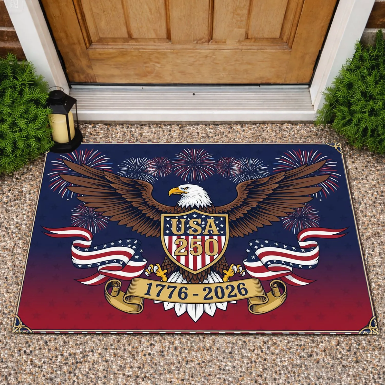 Bald Eagle American Flag Shield 1776-2026 - USA 250th Anniversary Gift for Veterans Doormat - 1