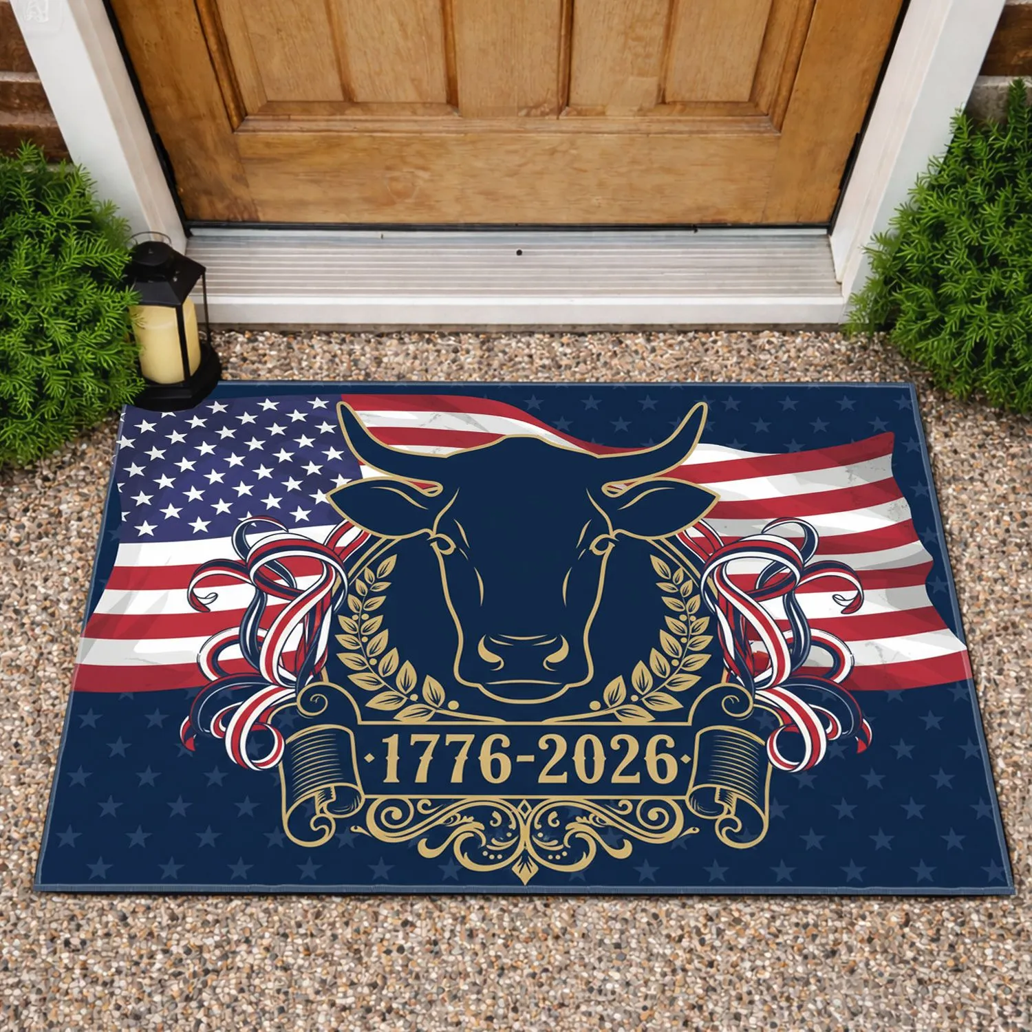 Cow Head Americana Flag 1776-2026 - USA 250th Anniversary Commemorative Emblem Doormat - 1