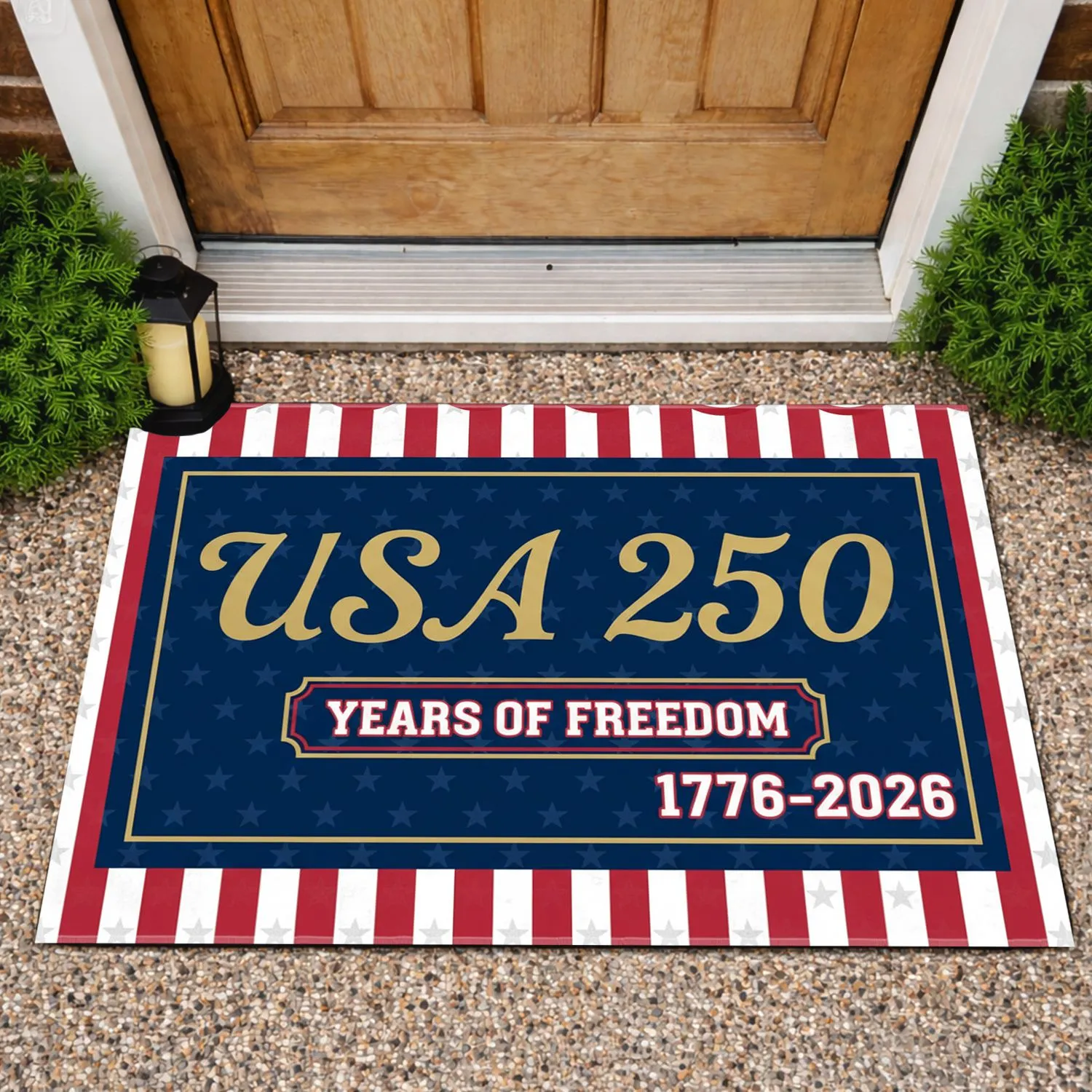 USA 250 Years of Freedom 1776-2026 - Star Spangled Striped Bunting American Pride Doormat - 1