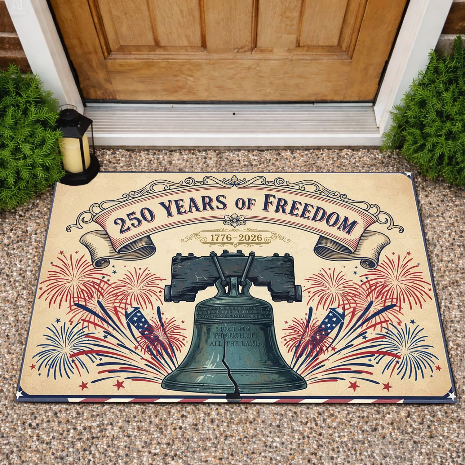 Liberty Bell Fireworks 250 Years of Freedom 1776-2026 - USA Patriotic Anniversary Doormat - 1