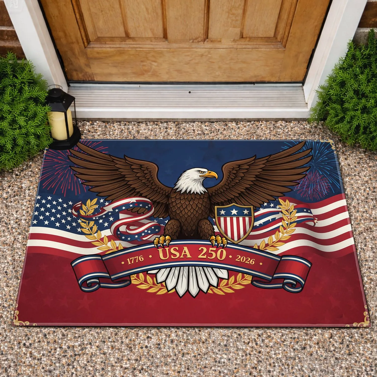 Bald Eagle American Flag Shield 1776-2026 - USA 250th Patriotic Celebration Doormat - 1
