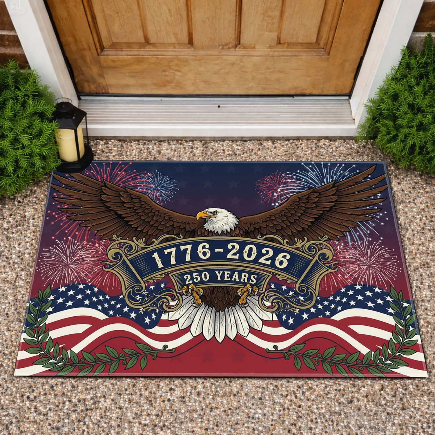 Bald Eagle American Flag 1776-2026 - USA 250th Anniversary Independence Day Gift for Veterans Doormat - 1