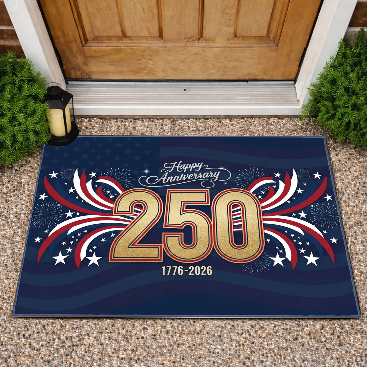 USA 250th Anniversary Patriotic 1776-2026 Stars Ribbons Independence Day Celebration Doormat - 1