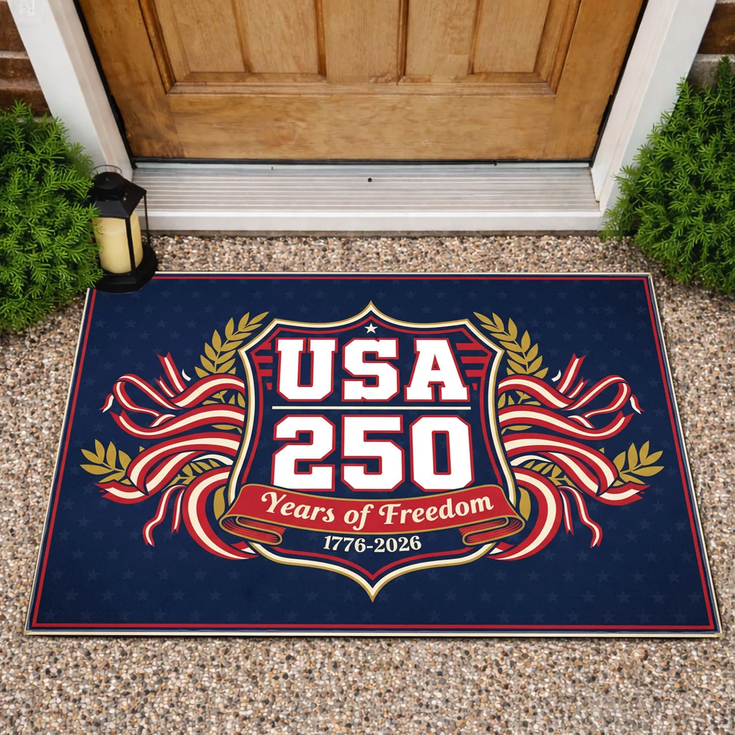 USA 250 Years of Freedom 1776-2026 Patriotic Shield - Anniversary Gift for Veterans Doormat - 1